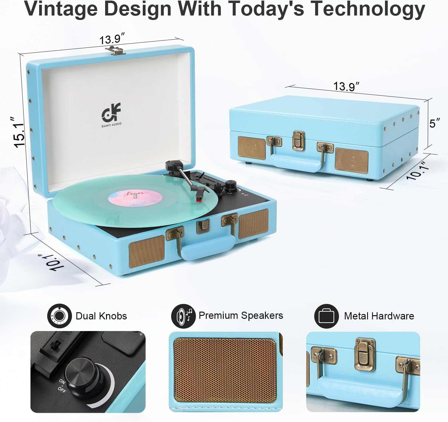 Dimensions and design elements of the DANFI AUDIO DF TE-2026 Record Player