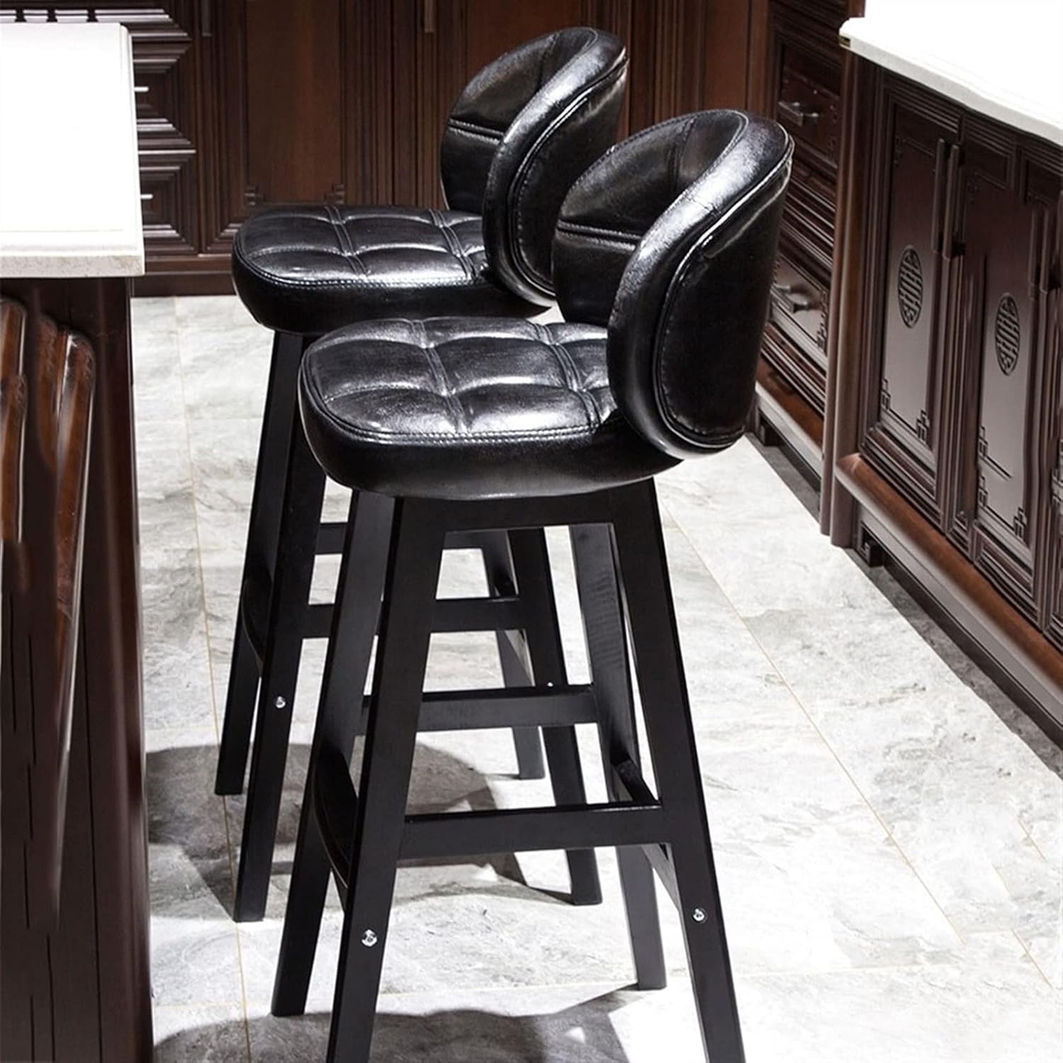 高さ73cmの木製バーチェア 軽量高級バーチェア PUレザークッション