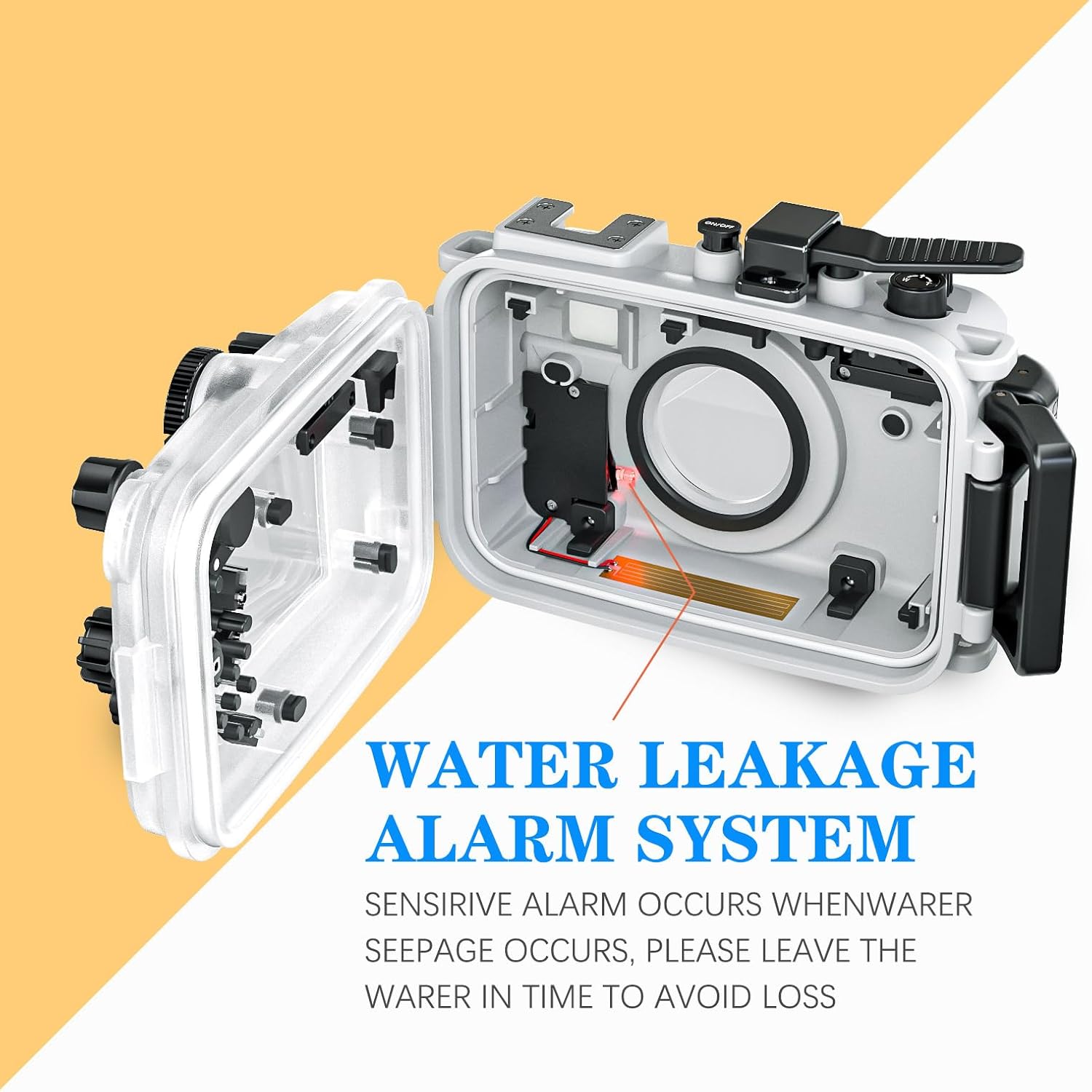 Professional Underwater Camera Housing Case, 60M/195FT Waterproof Compatible with Olympus TG-6, Anti-Snow Shockproof Design, O-Ring Seal, PC Construction (White)