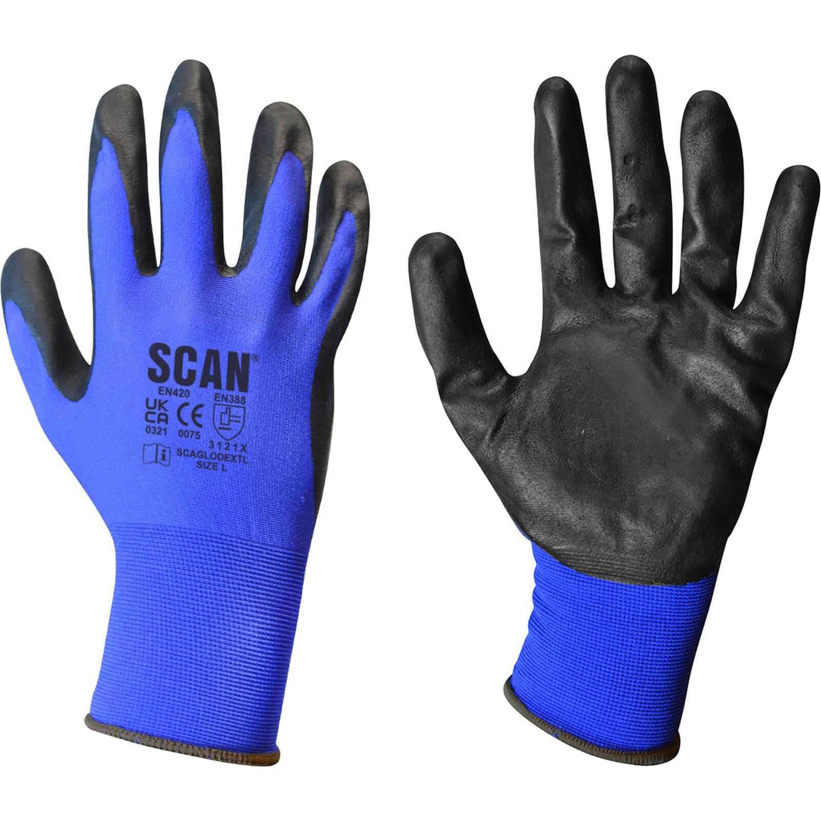 Scan SCAGLODEXTL Max Dexterity Nitrile Gloves - Size 9 (L), Black and Blue