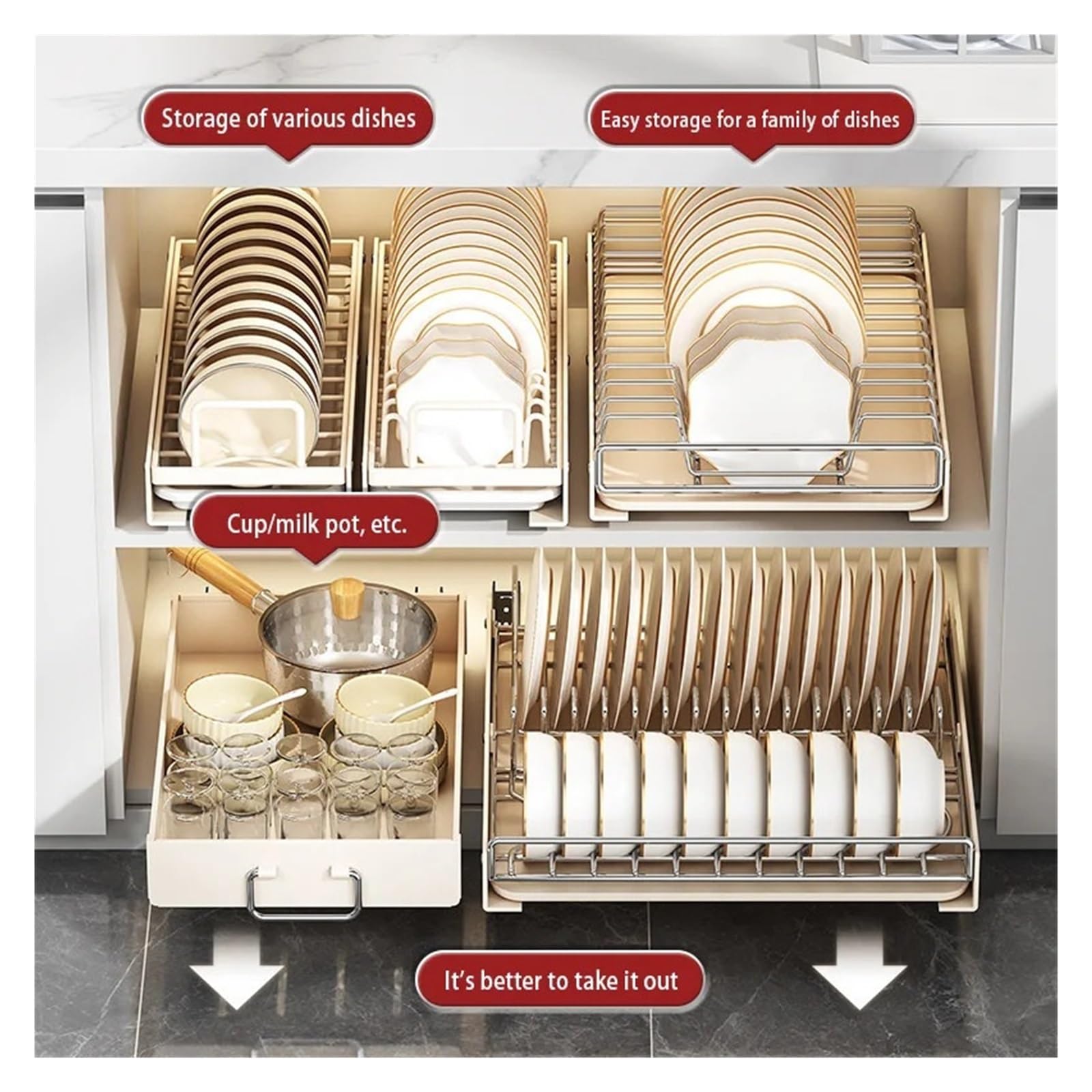 Cesta de almacenamiento expandible, estante de acero inoxidable, cajón extraíble para debajo del fregadero, ahorro de espacio en la cocina, solución de almacenamiento para el hogar