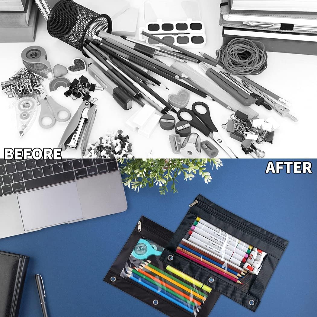 YoeeJob 36 Pack Zipper Pencil Pouch for 3 Ring Binder with Clear Window for School and Office Supplies (Black) - Image 3