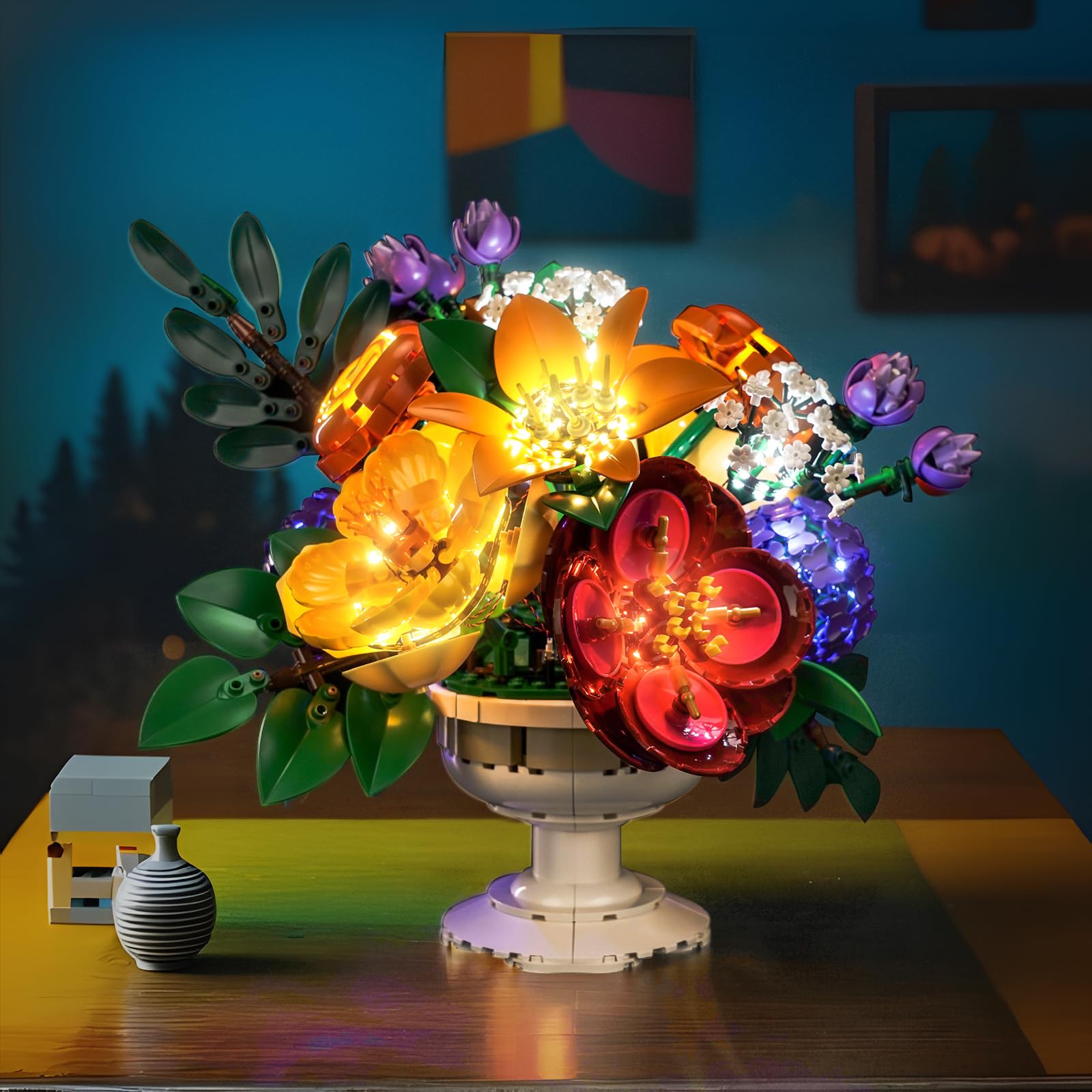 Zestaw oświetleniowy kompatybilny z Lego 10345 Flower Arrangement Botanical Collection Set (nie jest to model), zestaw oświetleniowy LED kompatybilny z aranżacją kwiatów 10345, kreatywna zabawka