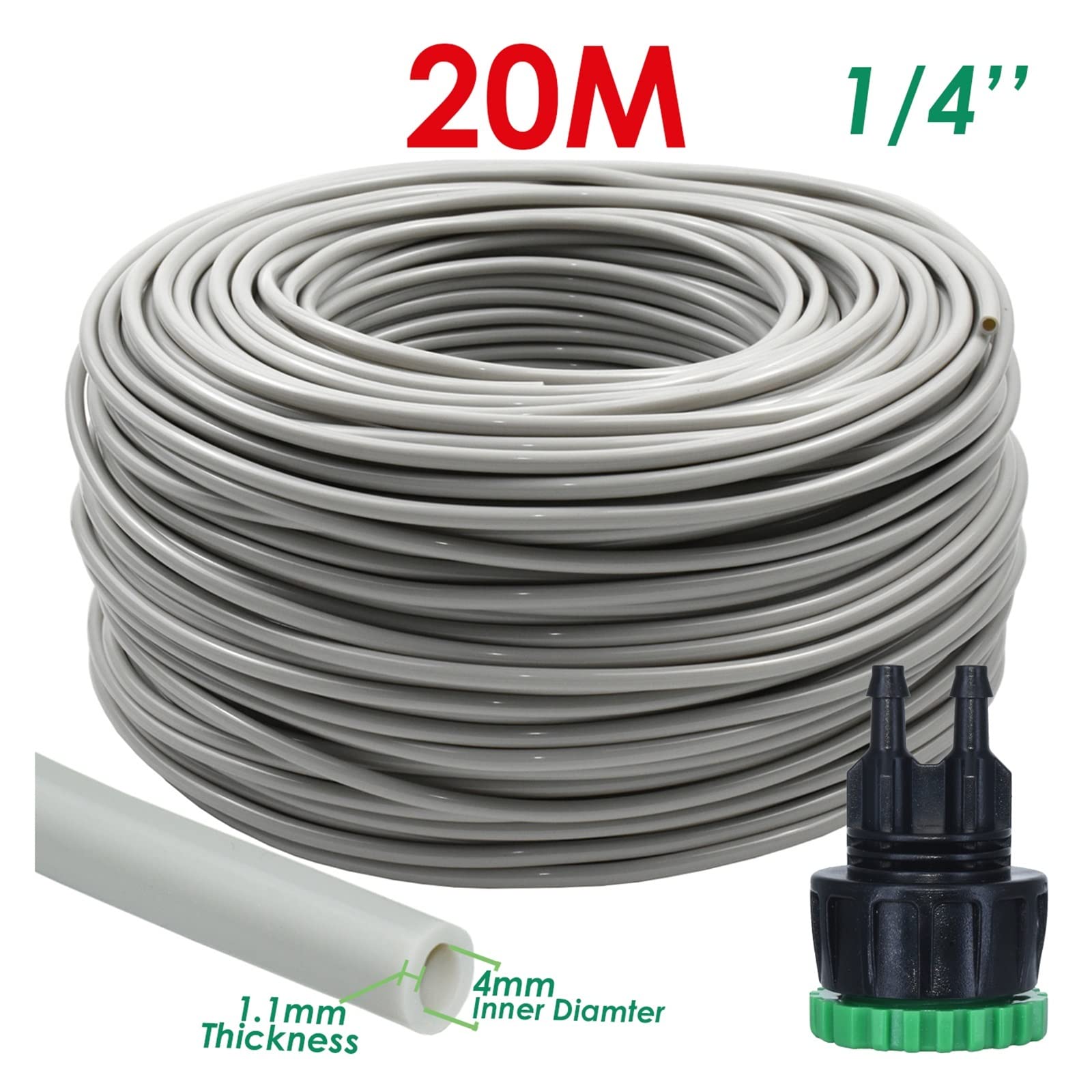 ISCBAFYX Tuyau d'arrosage de de 5 à 50 m, Micro-Irrigation en PVC, Tuyau de 4/7 mm, arroseur de pelouse, Balcon, Serre, Compact Portable (gris-B-20 mètres)
