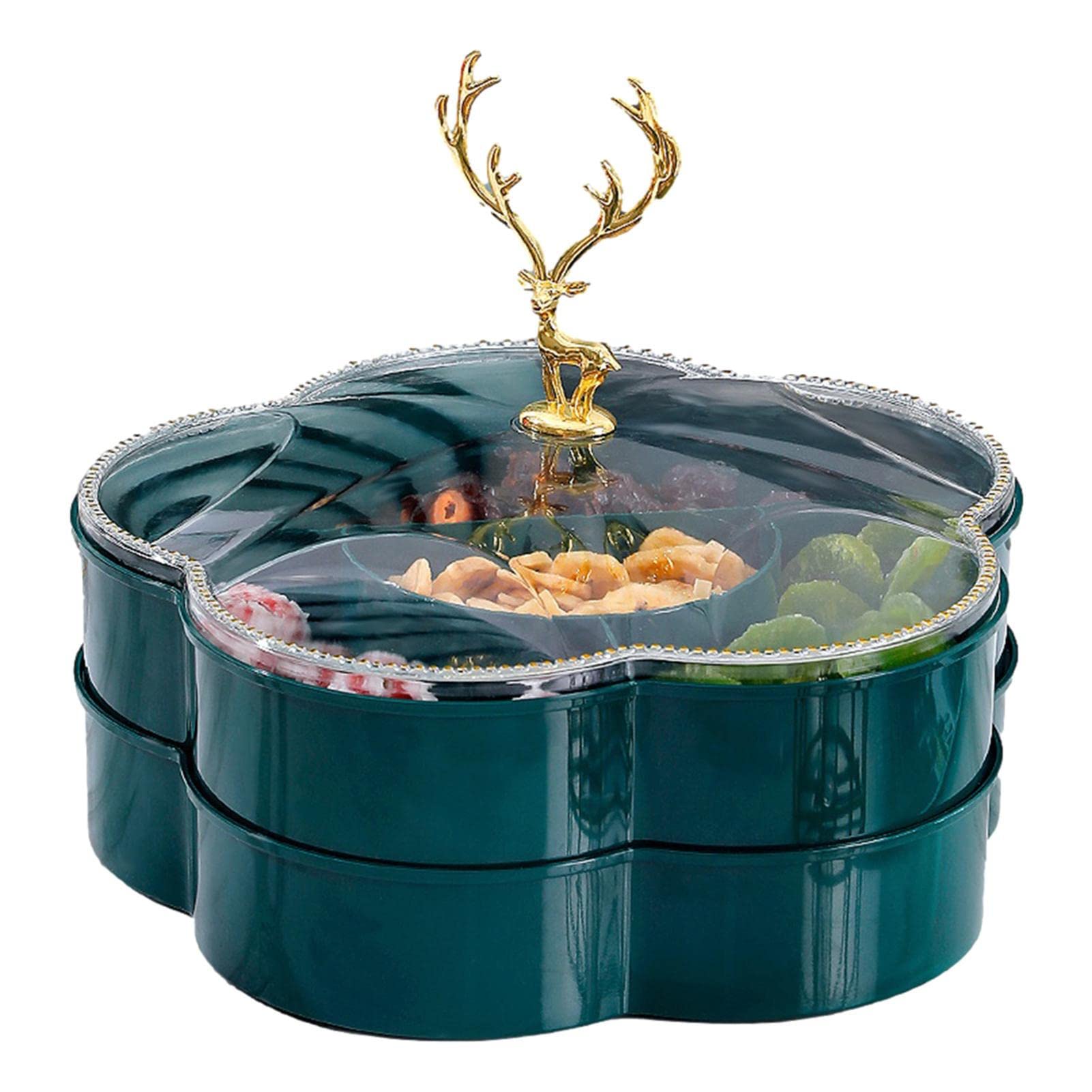 Voihamy Divided Serving Platter - Candy And Nut Serving Container | Serving Trays And Platters With Elk Transparent Lid, 5 Compartment Design