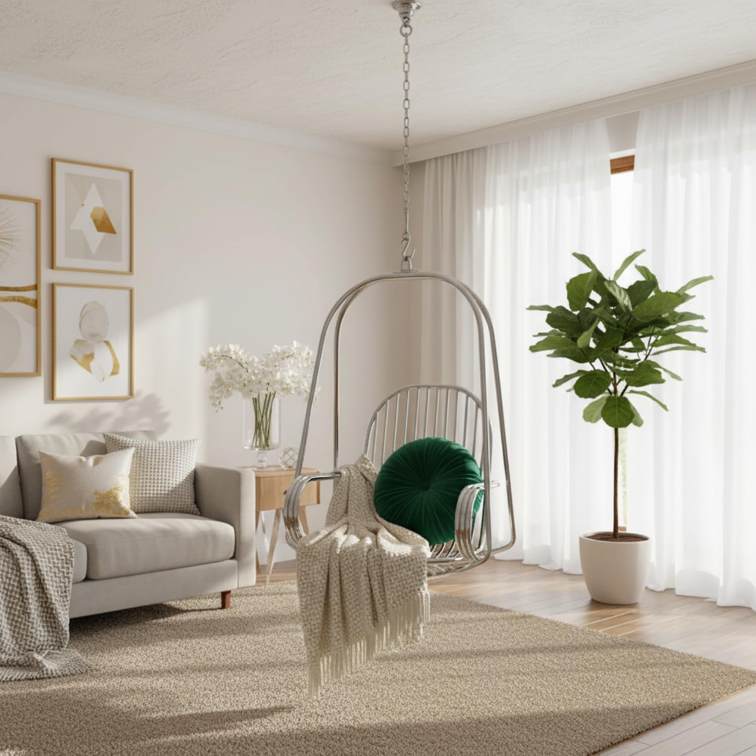 Stainless Steel Hanging Swing Jhula with Cushion and Accessory - 150 kg Capacity (Steel)-image-31