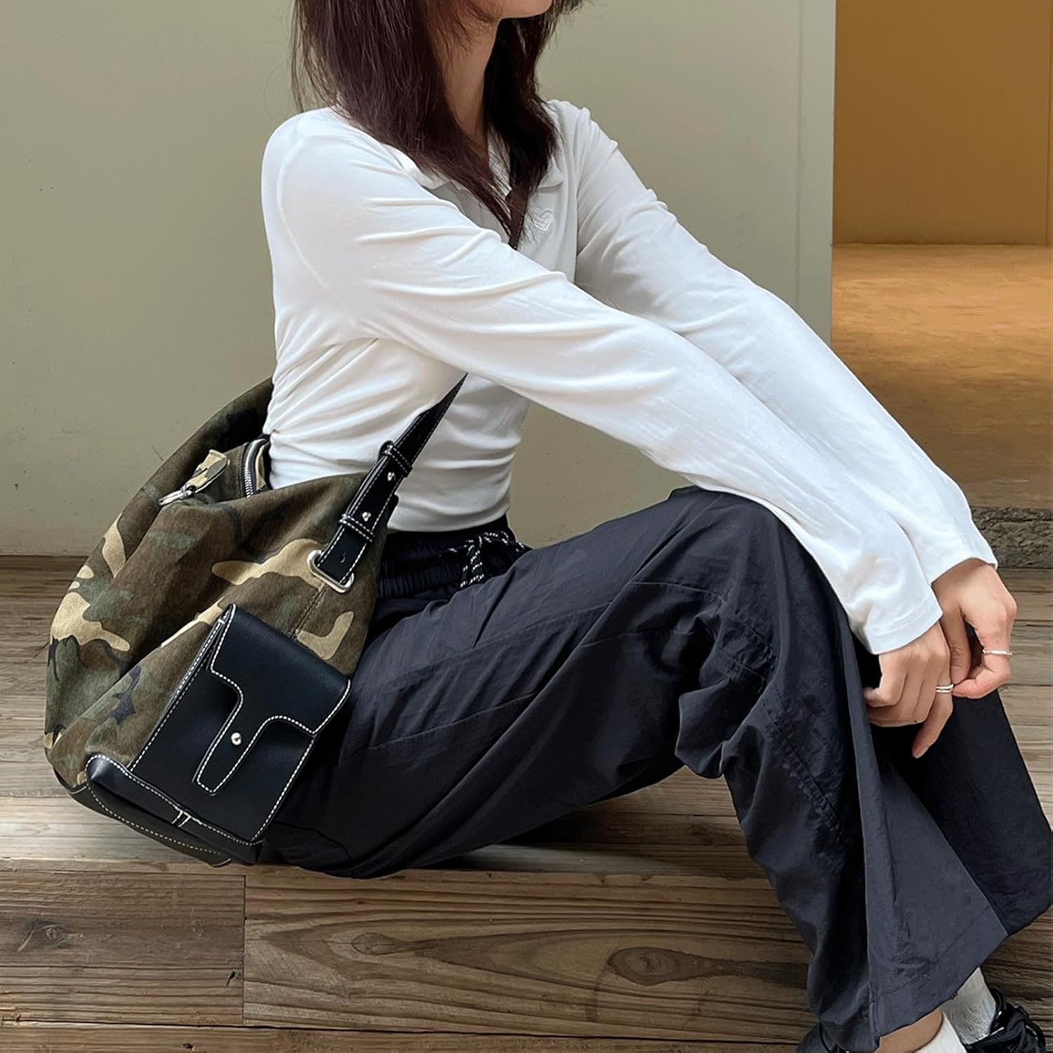 Hobo Purse Canvas Camo Tote Bag for Woman Large Capacity Shoulder Crossbody Every Day Trending Handbag