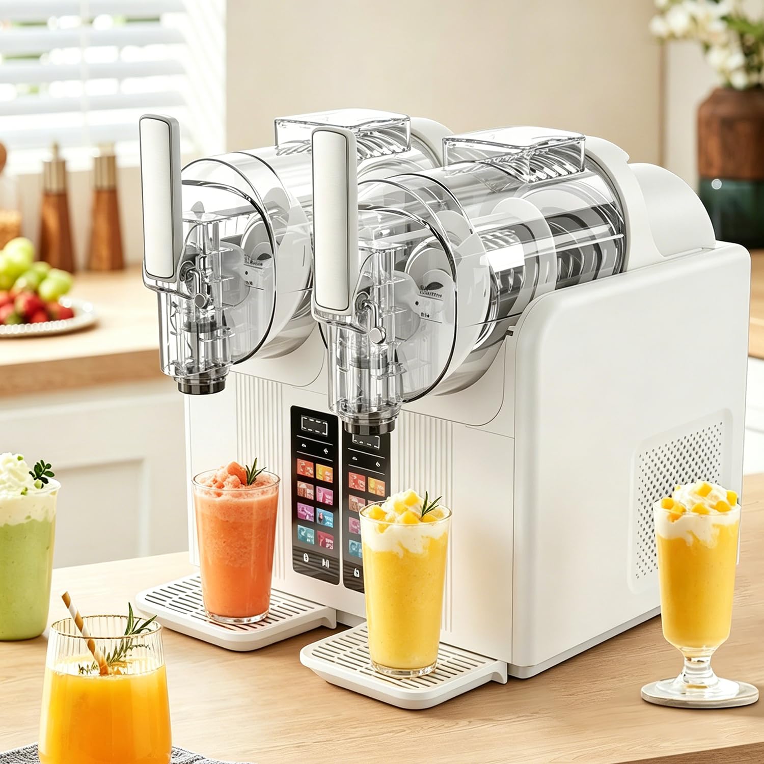 XueFulxion Dual Tank Cold Drink Machine, 430W Fast Cool Slush Maker White