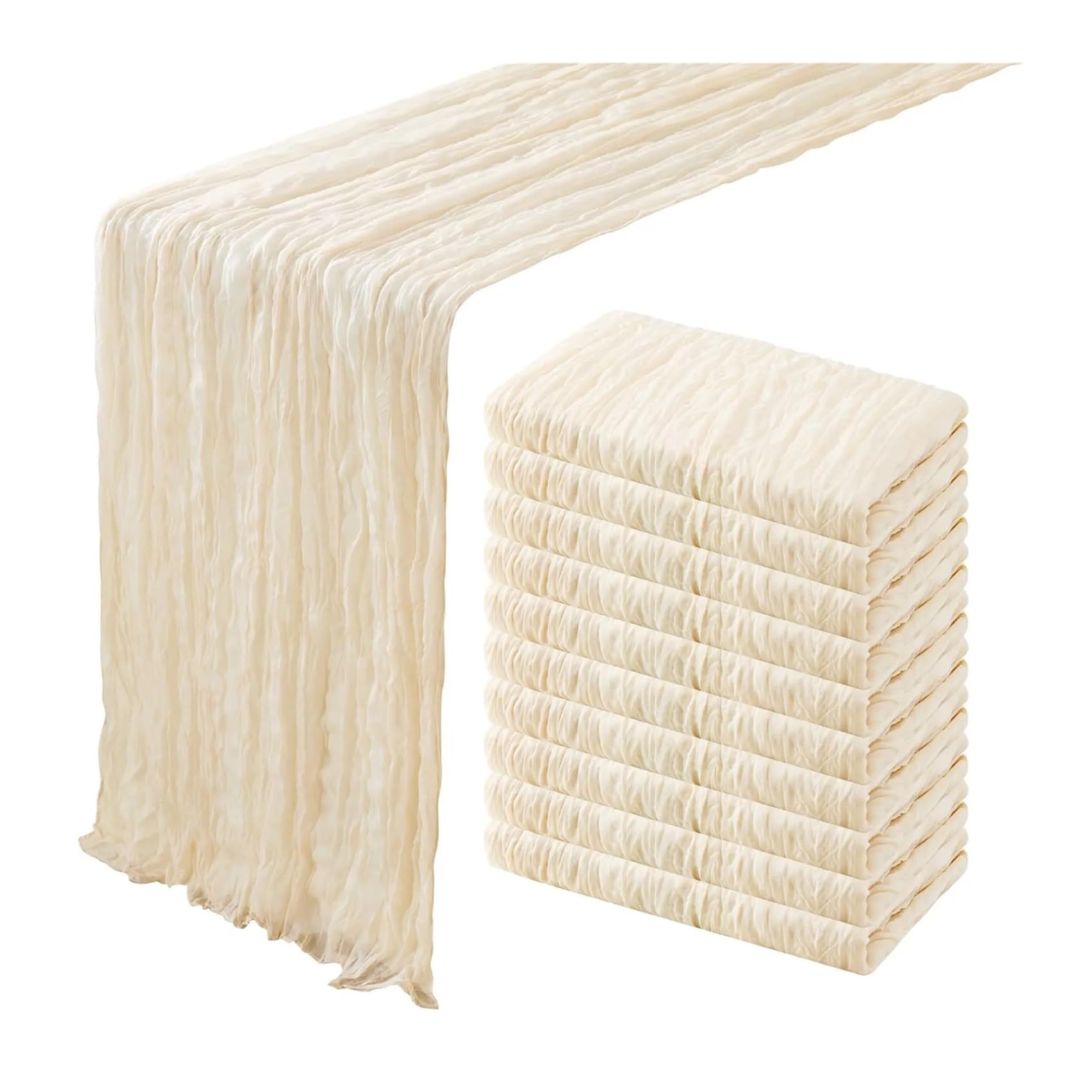Chiffon Table Runner 10 PCS Table Runner Gauze Crepe Cheese Cloth Wedding Decoration Party Farmhouse Tabledecor House Warming(Beige,90x400cm)