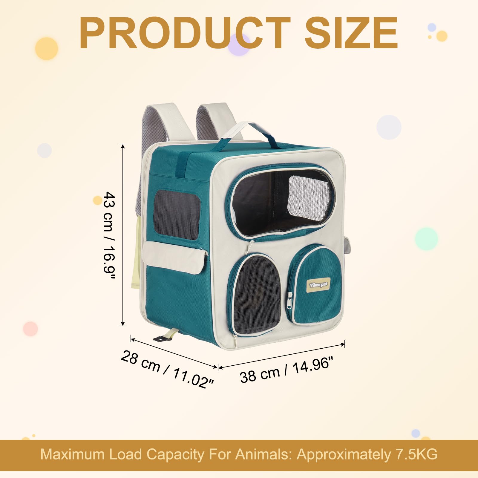 QUARKZMAN Mochila Transportadora para Mascotas Portátil Y Ventilada Bolsa De Viaje para Perros Gatos Y Animales Pequeños 14.96" (Azul Marino 1 Pcs) Ideal para Senderismo Camping