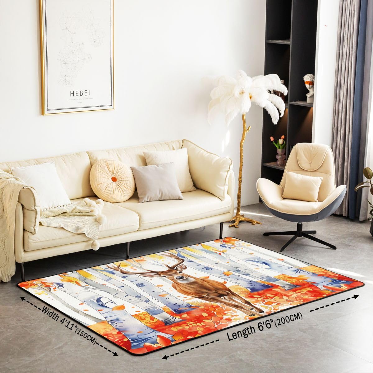 Dywan 3D z jeleniem, 100 x 150 cm, rośliny rolnicze, do sypialni, dywan dla dzieci, nastolatków, akwarela, jesień, motyw do wnętrz, mata do dekoracji domu