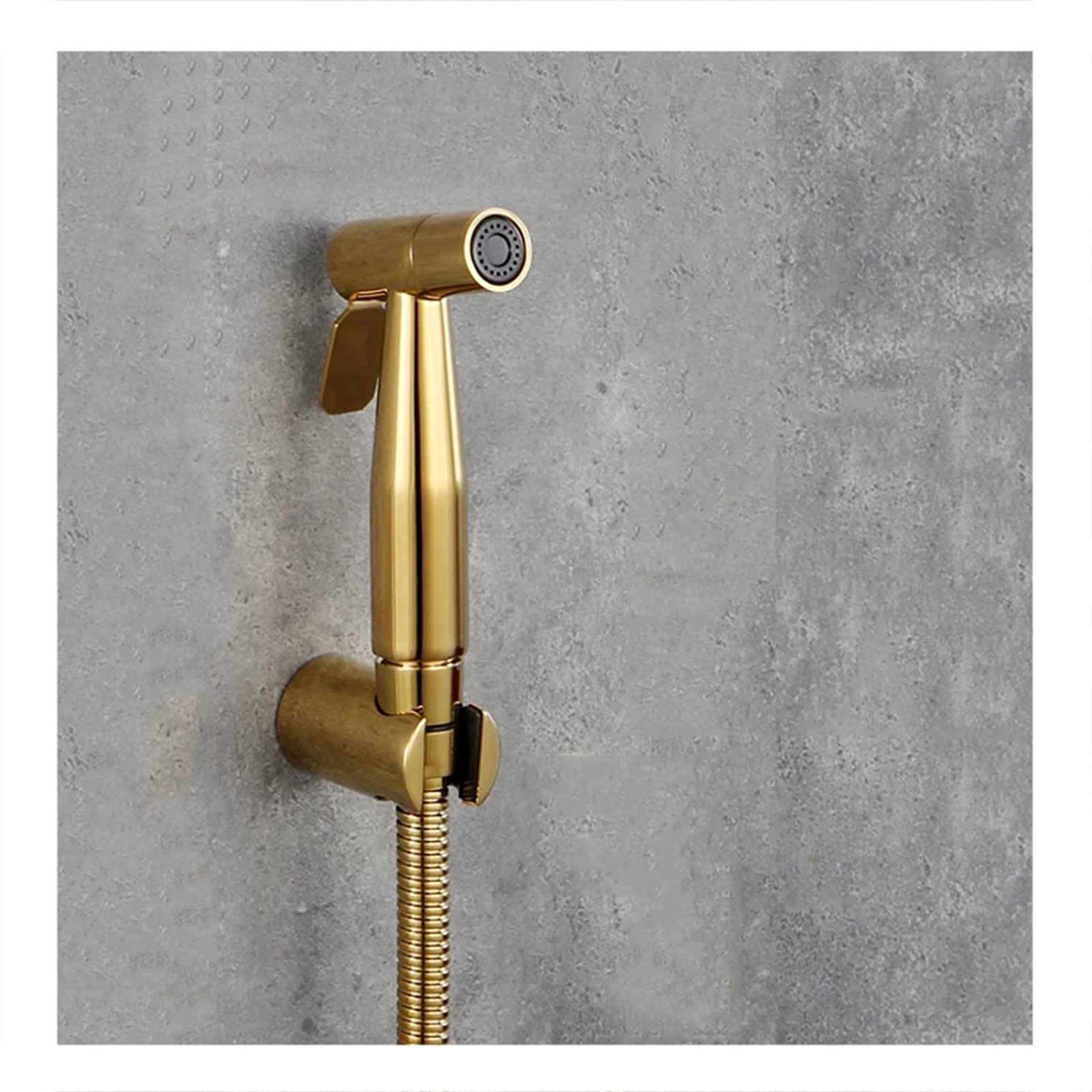 ZQFHSX Bidet Faucet, Single Cold Solid Brass Handheld Toilet Sprayer Titanium Gold Bathroom Douche kit Shattaf Washer Shower,C Set LWX
