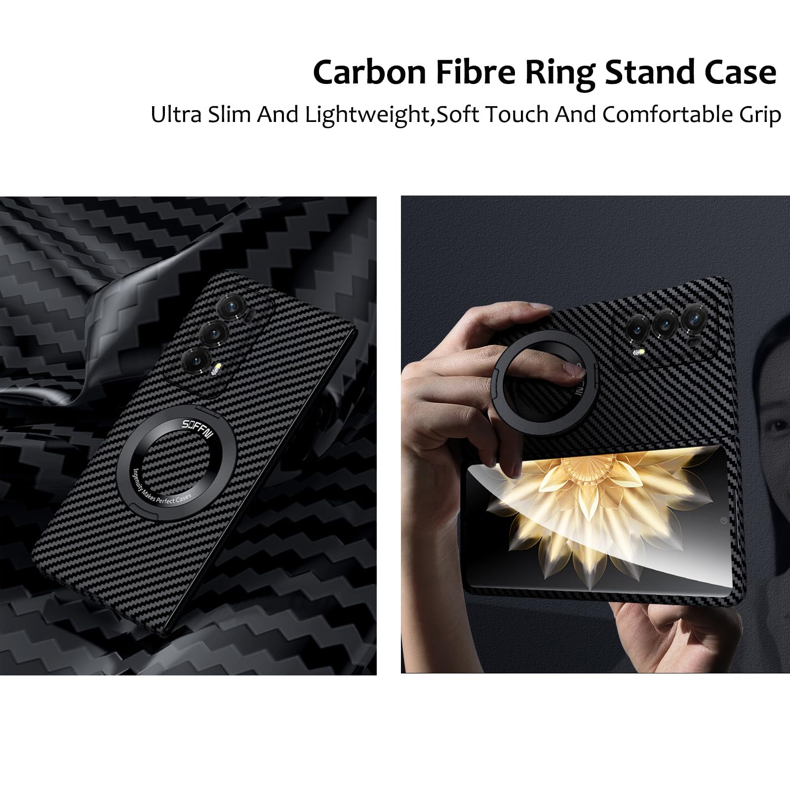 QUYISHAN Compatible With Huawei Honor Magic V2 Carbon Fibre Case,Lightweight Magnetic Swivel Kickstand Ultra Thin PC Protective Stand Cover For Honor