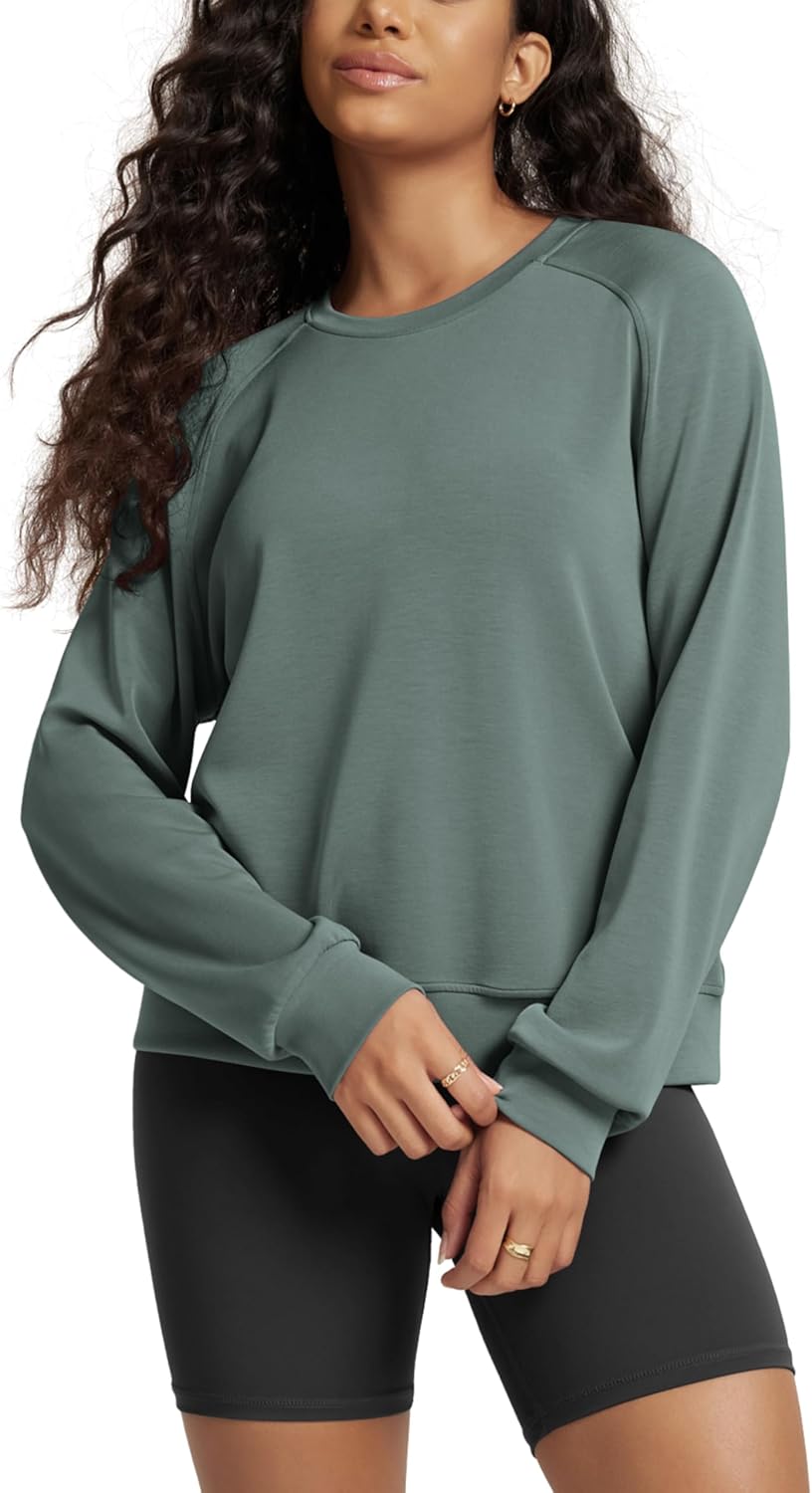 ODODOS Modal Soft Raglan Long Sleeves Sweatshirts for Women Oversized Crew Neck Pullover Tops