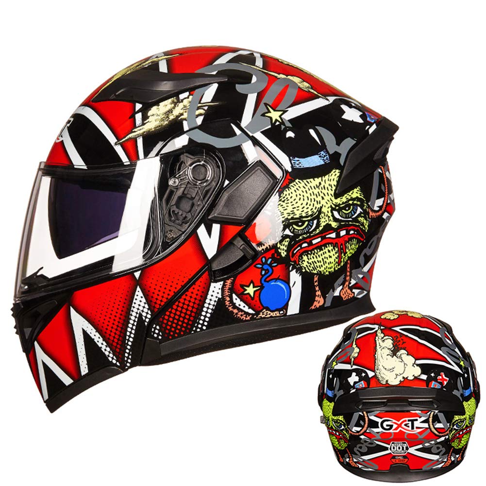 Motorcycle Full Face Helmet, DOT Safety Certified Modular Motorcycle Helmet, Double Sun Visor Design Can Effectively Block Sunlight, M/L/XL (55-62CM),B,L