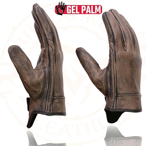 Miniatura 2 de Milwaukee Leather MG7512 - Guantes de mano para motocicleta de muñeca corta con relleno de gel de cuero marrón para hombre, con cubierta de panel