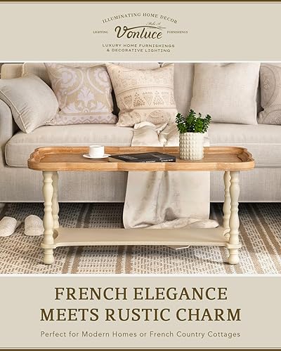 Miniatura 3 de VONLUCE Mesa de centro de campo francés, 40 pulgadas, estilo rústico, sin terminar, bandeja de madera vintage para sala de estar, comedor,