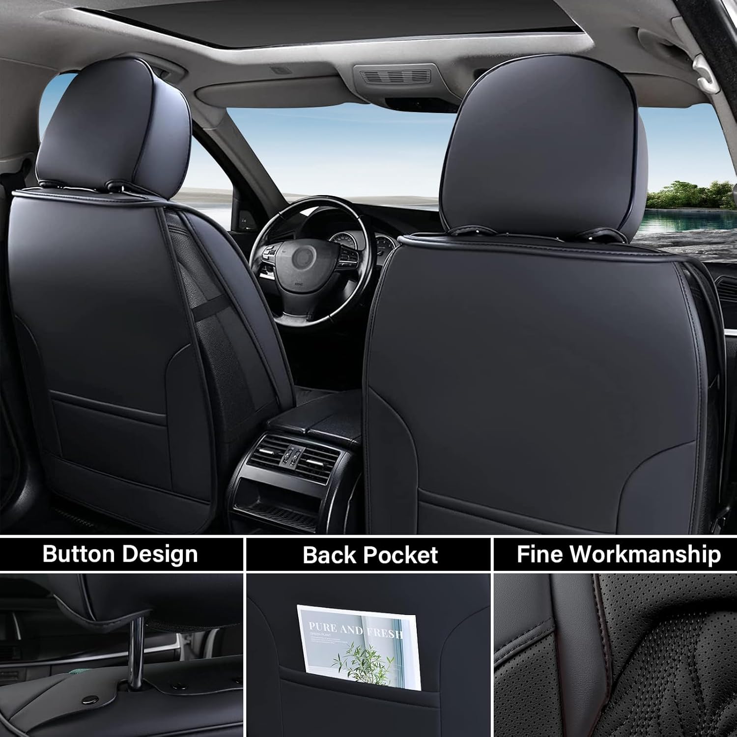 Coverado Car Seat Covers Full Set, Leather Ford F150 Seat Covers Fit for 2015-2026 F150 and 2017-2026 F250 F350 F450 Super Duty Crew Cab XL XLT Lariat King Ranch Platinum (Black)