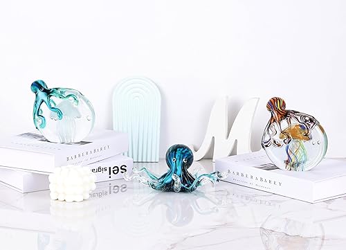 Miniatura 7 de WUBIANJIE Estatuas de cristal soplado a mano de pulpo y medusa, esculturas coloridas de animales marinos, pisapapeles para decoración del hogar,