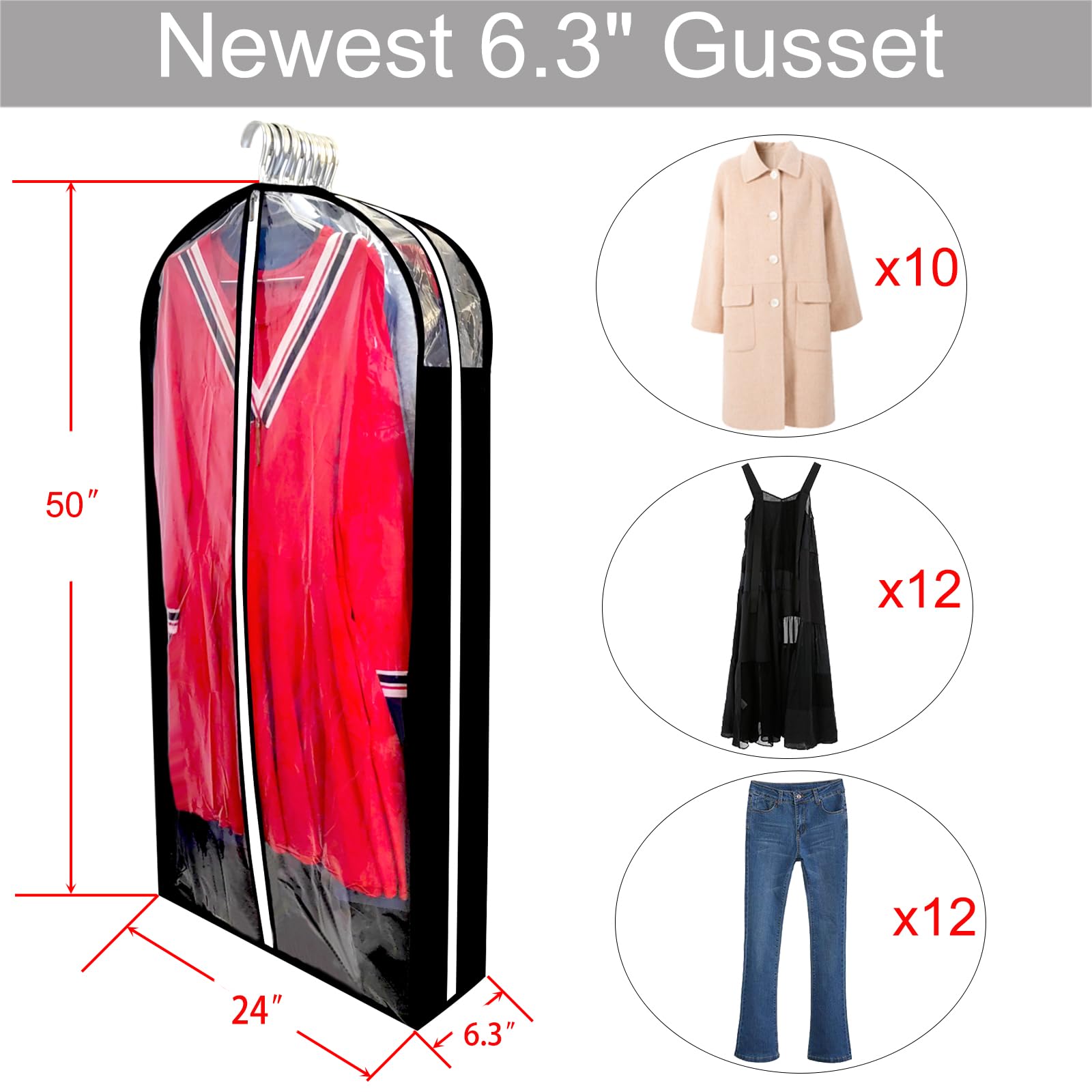 Kleiderschutz-Taschen Transparent – 3 Stück Mit Seitlichem Reißverschluss, Mottensicher
