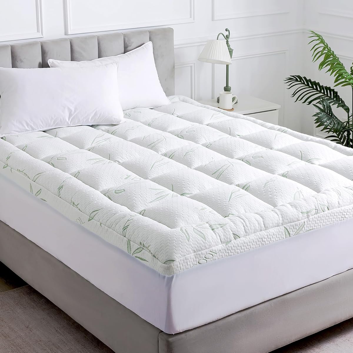 WhatsBedding Twin Mattress Topper, Soft Pillow Top Mattress Topper with Deep Pocket Fits 8–21 Inch,7D Spiral Fiber Filling, Bamboo Viscose Air Layer Mattress Topper Twin Size.