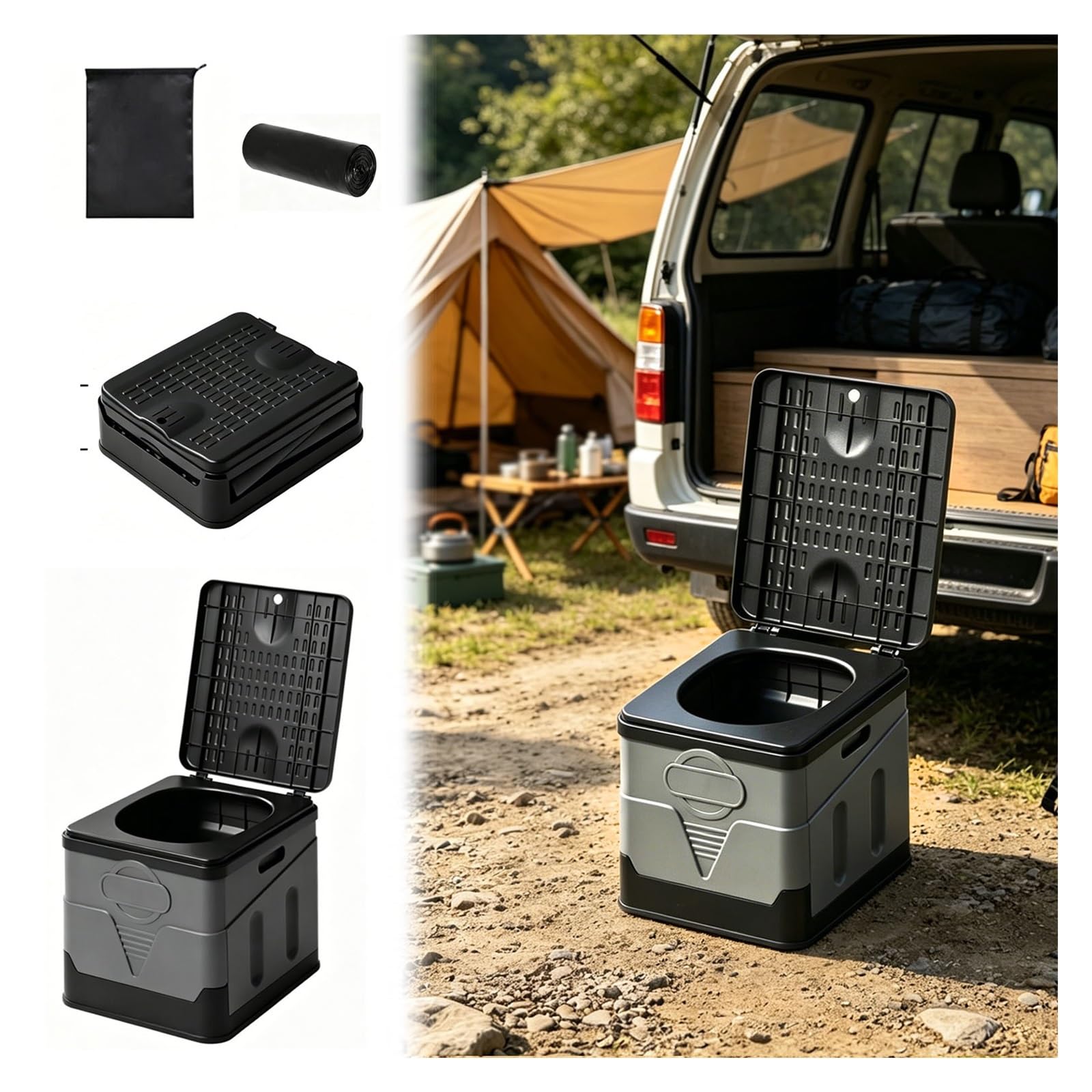 Inodoro portatil Inodoro Portátil para Acampar, Ideal para Viajes por Carretera. Inodoro Plegable De Plástico para Adultos, Ideal para Viajes Y Mochilas.