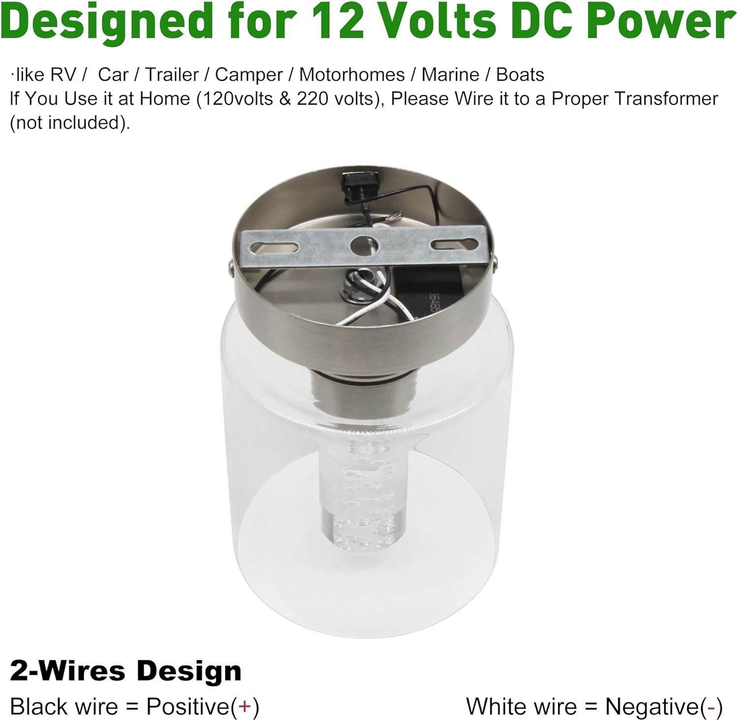 Glass RV Pendant Light Fixtures - 12V RV Interior Ceiling Light with Switch, LED Dinette Lighting with Acrylic Bubble, for RV Motorhome Camper Trailer, 3400K Warm White