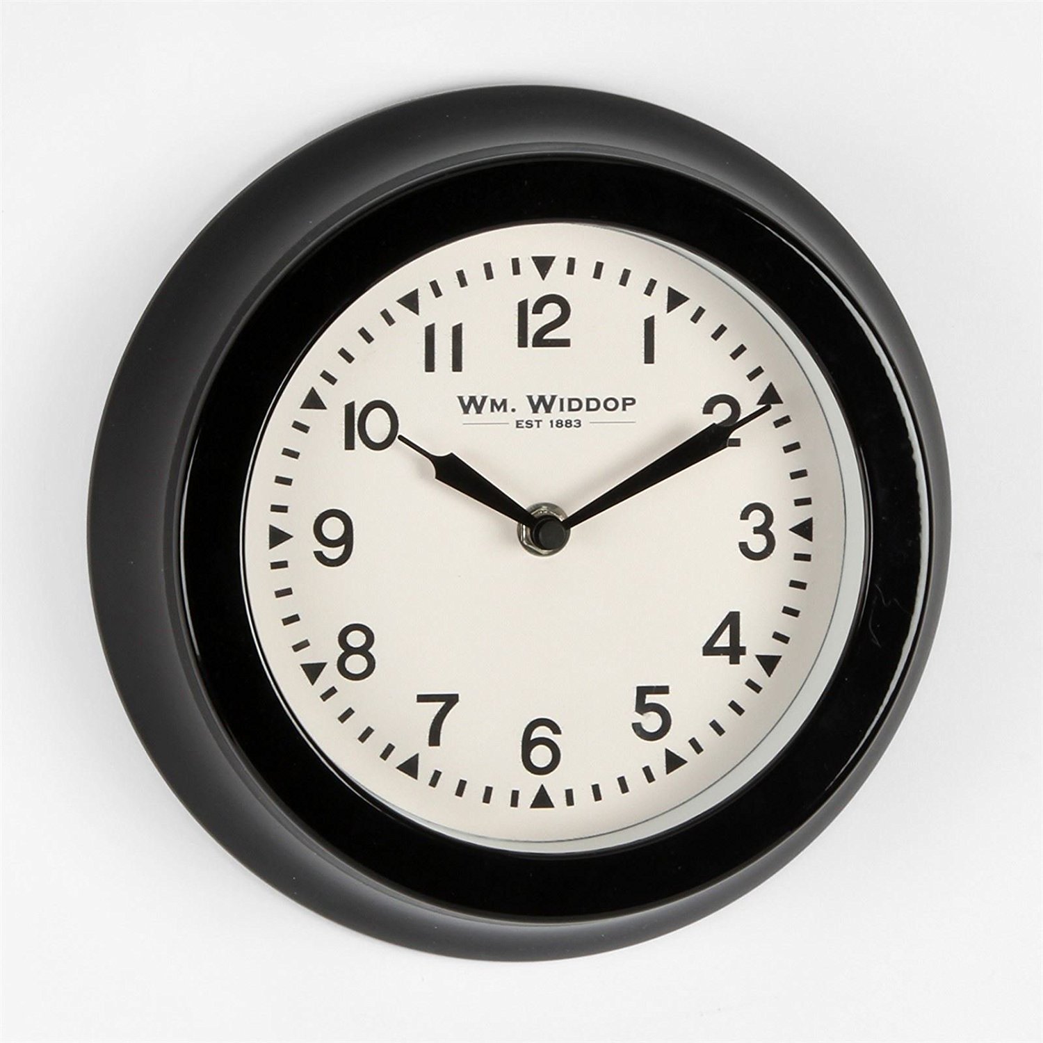 Wm Widdop Round Metal Case Wall Clock Black Finish 25.5cm