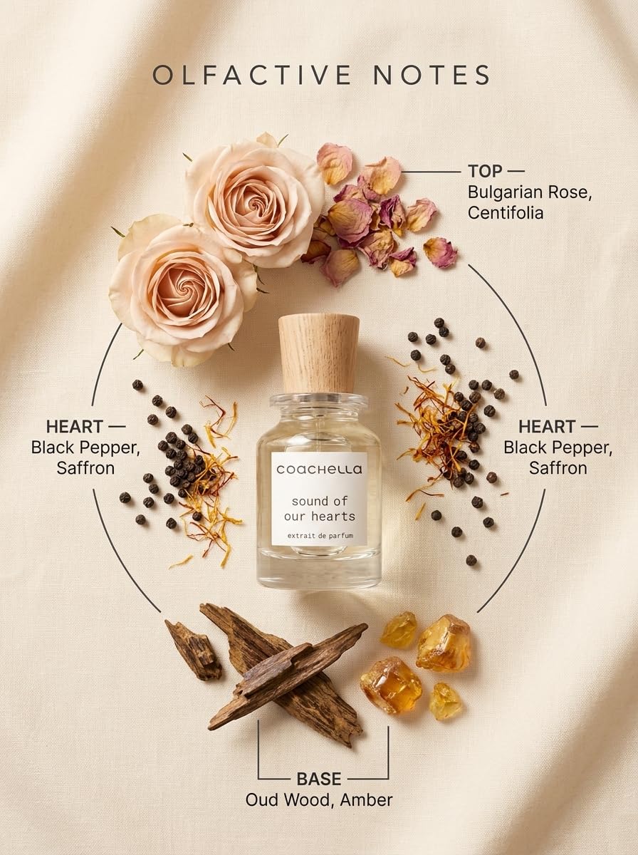 Coachella - Sound of our Hearts - Extrait de Parfum 50 ml | Unisex | 21 % Duftöl | Made in France | Rose, Safran & Oud | Orientalisch | Langanhaltend