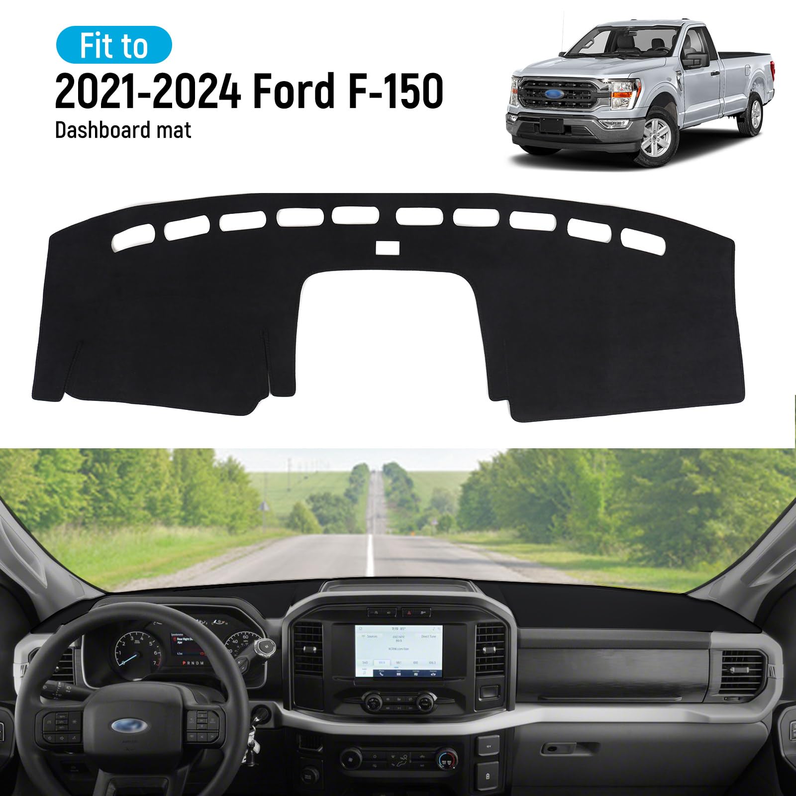 Tappetino Antiriflesso Per Cruscotto Ford Ranger 2024 | In Fibra Di Poliestere, Antiscivolo | Protezione UV E Antigraffio