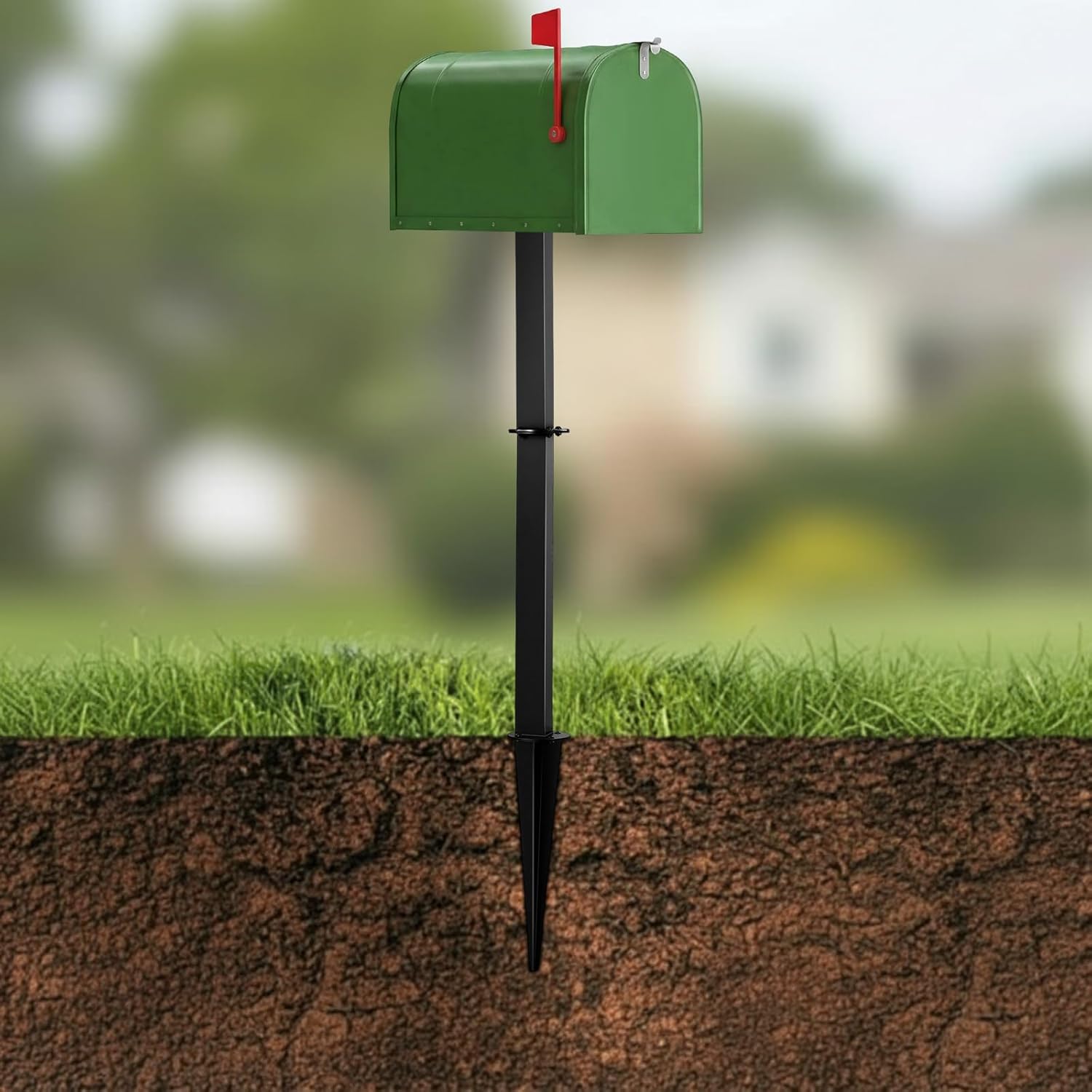 42 Inch In-ground Mounting Post Black Metal Heavy Duty Steel Mailboxes Post with Stake Easy Installation for Outdoor Residential Front Yard Street No Mailbox 42" x 4" x 4"