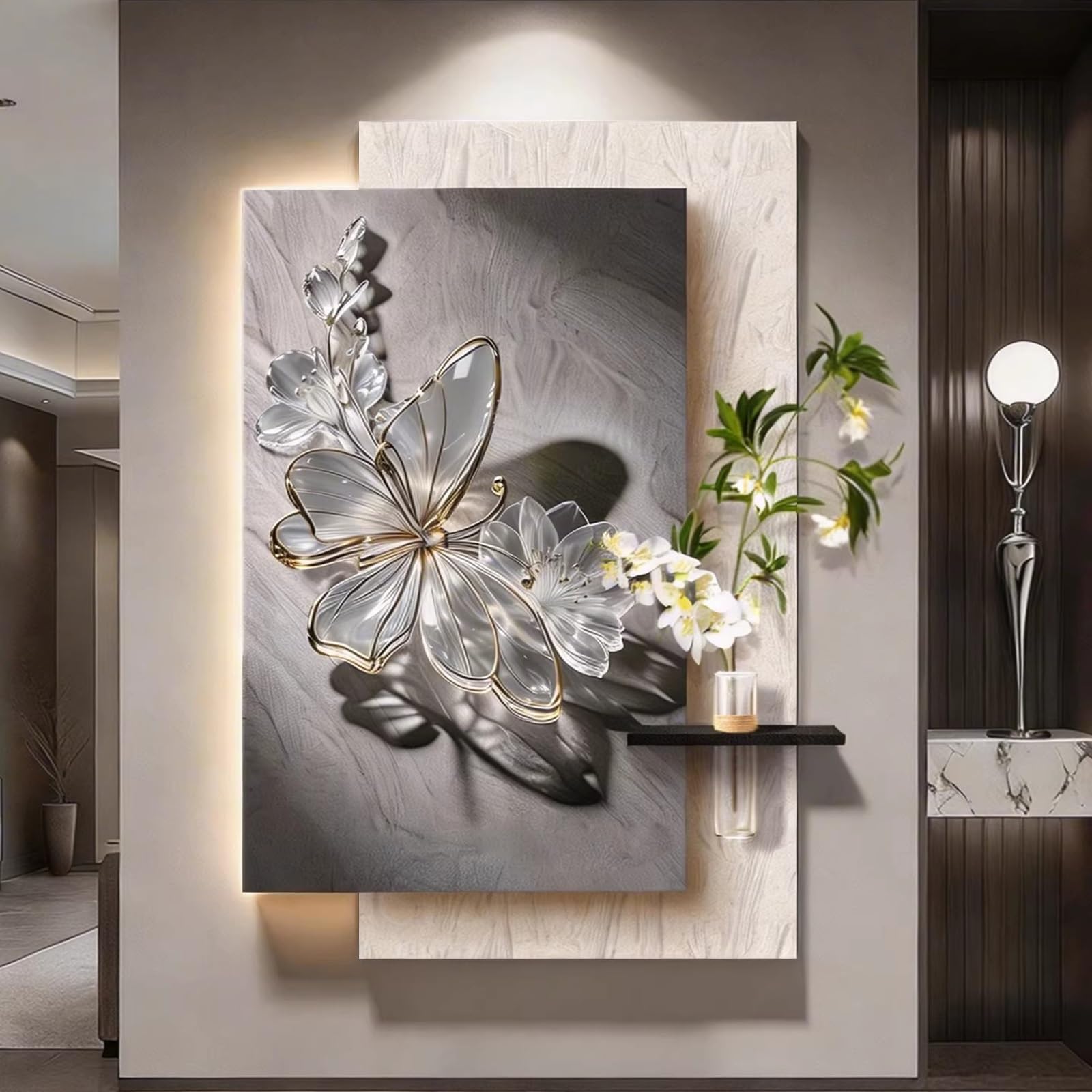 Tableau Relief Texturé LED Papillon pour Illuminer un Couloir Sombre
