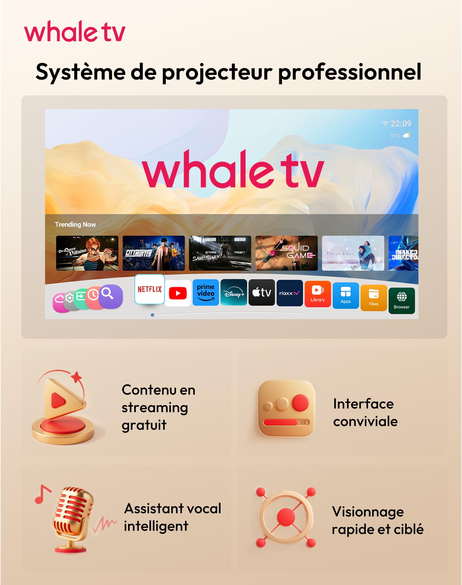 Xgody N6 Pro Vidéoprojecteur Compatible avec Netflix – 1080P Natif (Compatible 4K), 700 ANSI, Autofocus, Correction Trapézoïdale Auto, Commande Vocale, WiFi 6, Bluetooth, Cinéma Extérieur, Home Cinéma