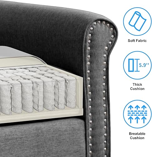 Miniatura 6 de PUREMIND Juego de 2 sofás de sala de estar, patas de madera maciza, muebles de sala de estar modernos de lino, juegos de sofá y sofá de 3 plazas,