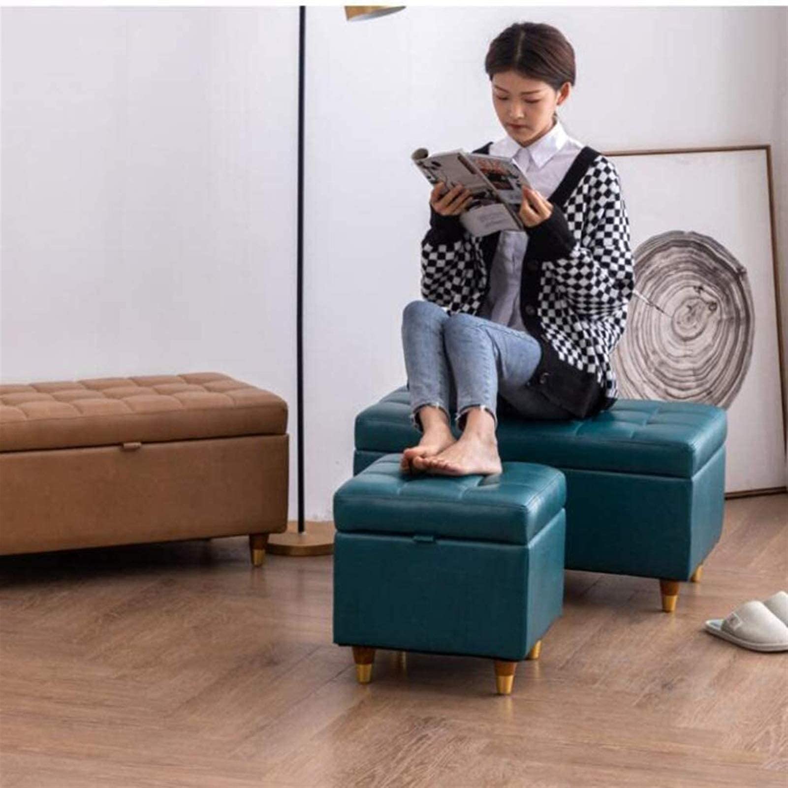 Amazon｜Footstools-Ottomans Storage Footstool、Ottoman Leather
