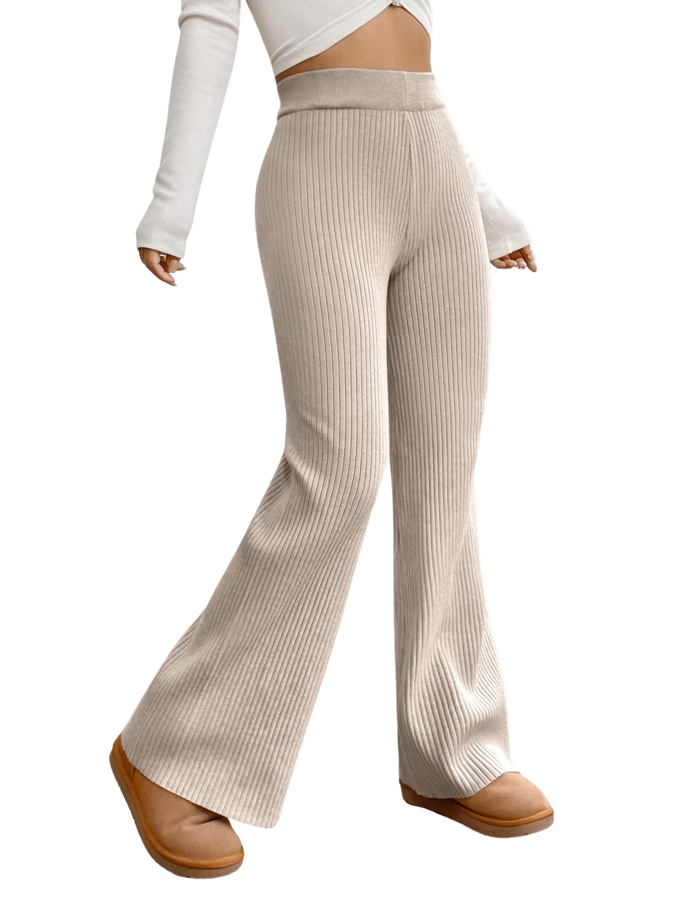 MakeMeChic Womens Wide Leg Pants Ribbed Knit High Waist Casual Lounge Pants