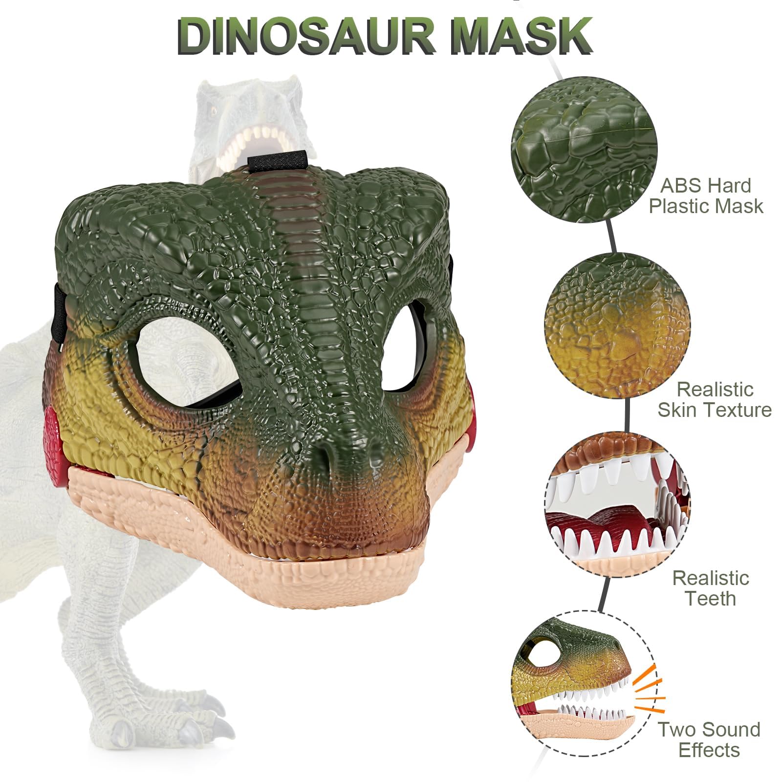 Realistic Dinosaur Mask with Sound, Movable Screaming Mask Moving Jaw Hard Plastic, Halloween Mask - Image 4