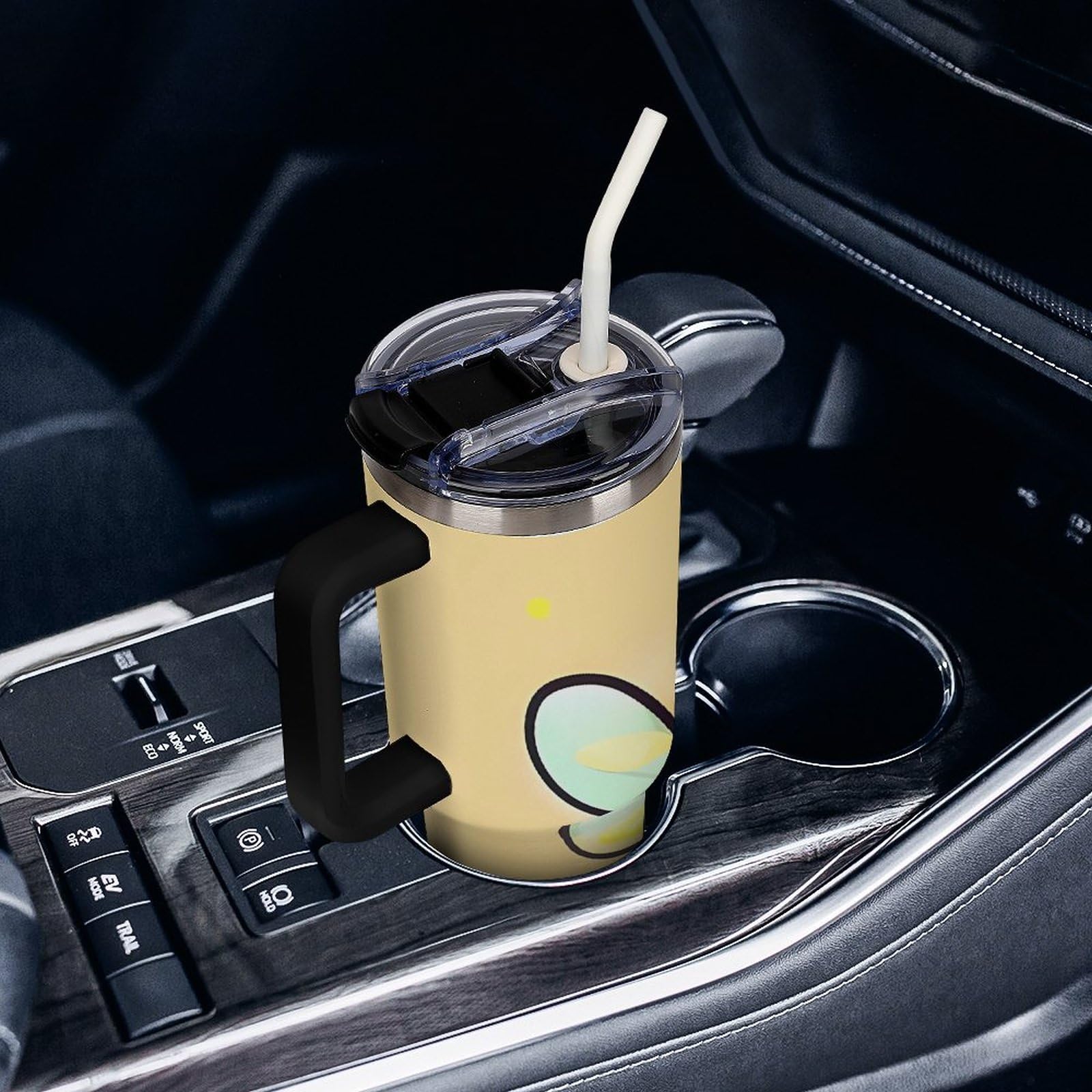 Autobecher aus 304 Edelstahl, mit Strohhalm und auslaufsicherem Deckel, großes Fassungsvermögen, vakuumisolierter Reisebecher für Auto-Becherhalter, 1,2 l