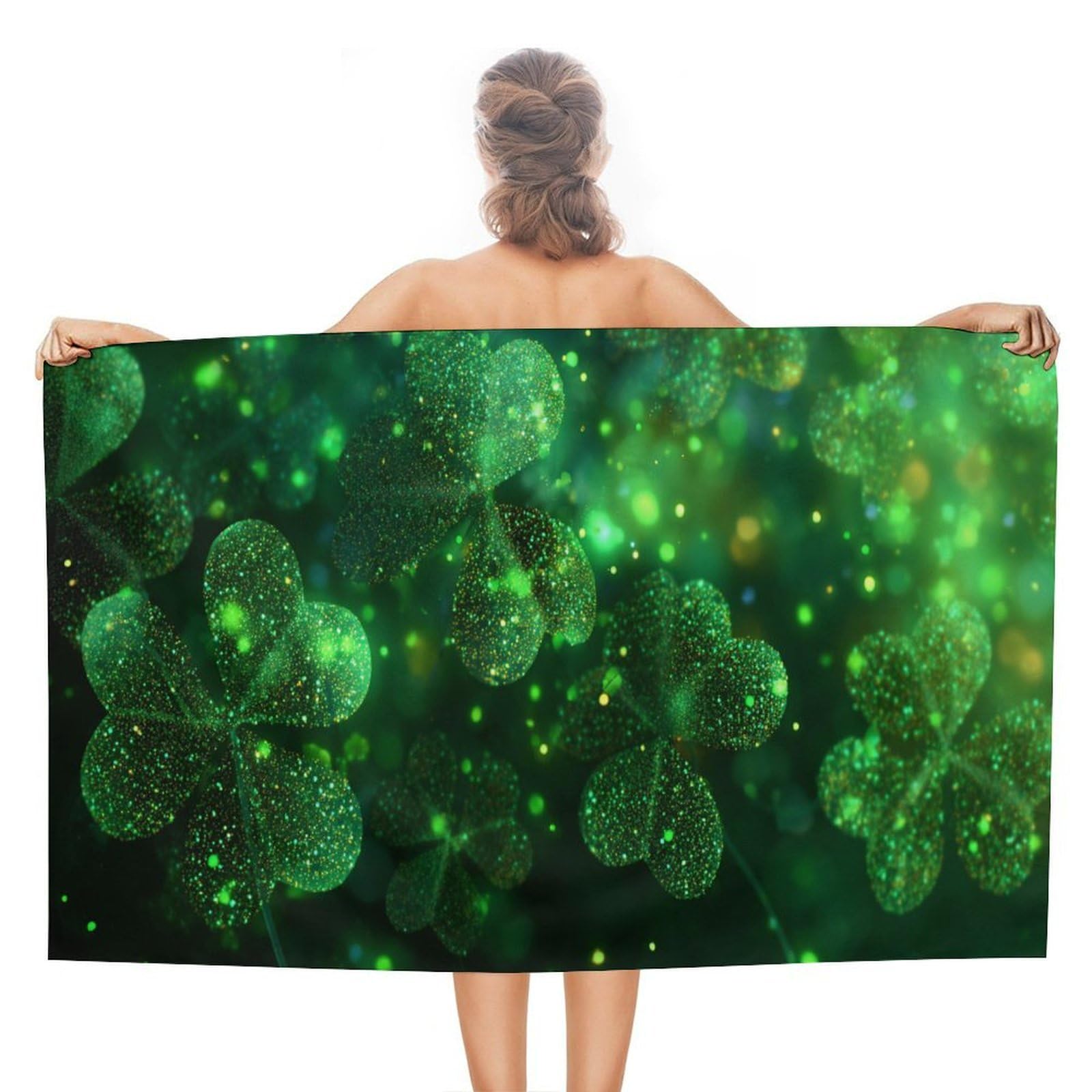 LSRCPD Shimmering Shamrocks Glittery And Shiny Beach Towel Sand Free Microfiber Large Shower Towels Multipurpose Absorbent for Bathroom Pool 130x80 CM