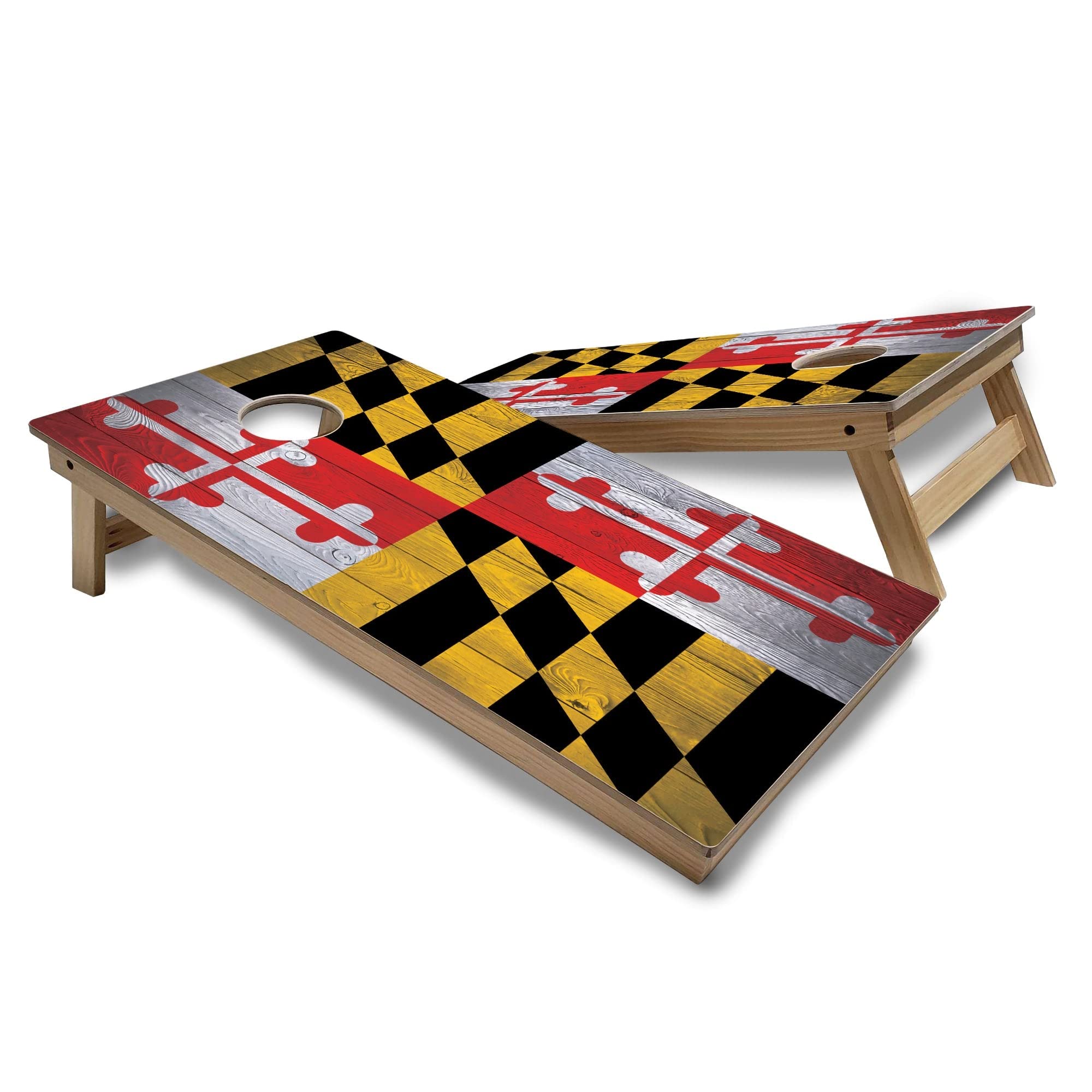 Maryland Flag Corn Hole Boards - Regulation Size 2x4 - Includes Boards, (8) Corn Filled Bags and (1) Carrying Case