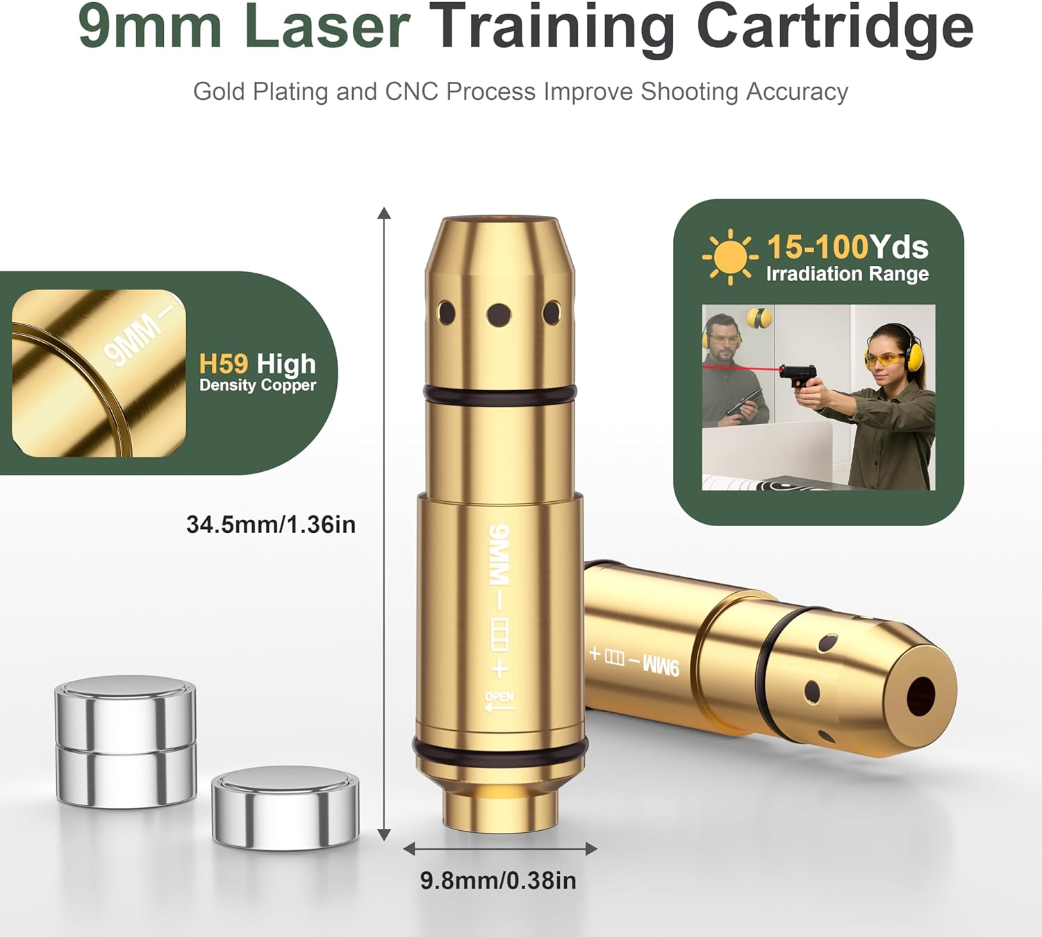 9mm Laser Training Cartridge Dry Fire Laser Training System for Dry Fire Practice and Shooting Training with 3 Set Batteries