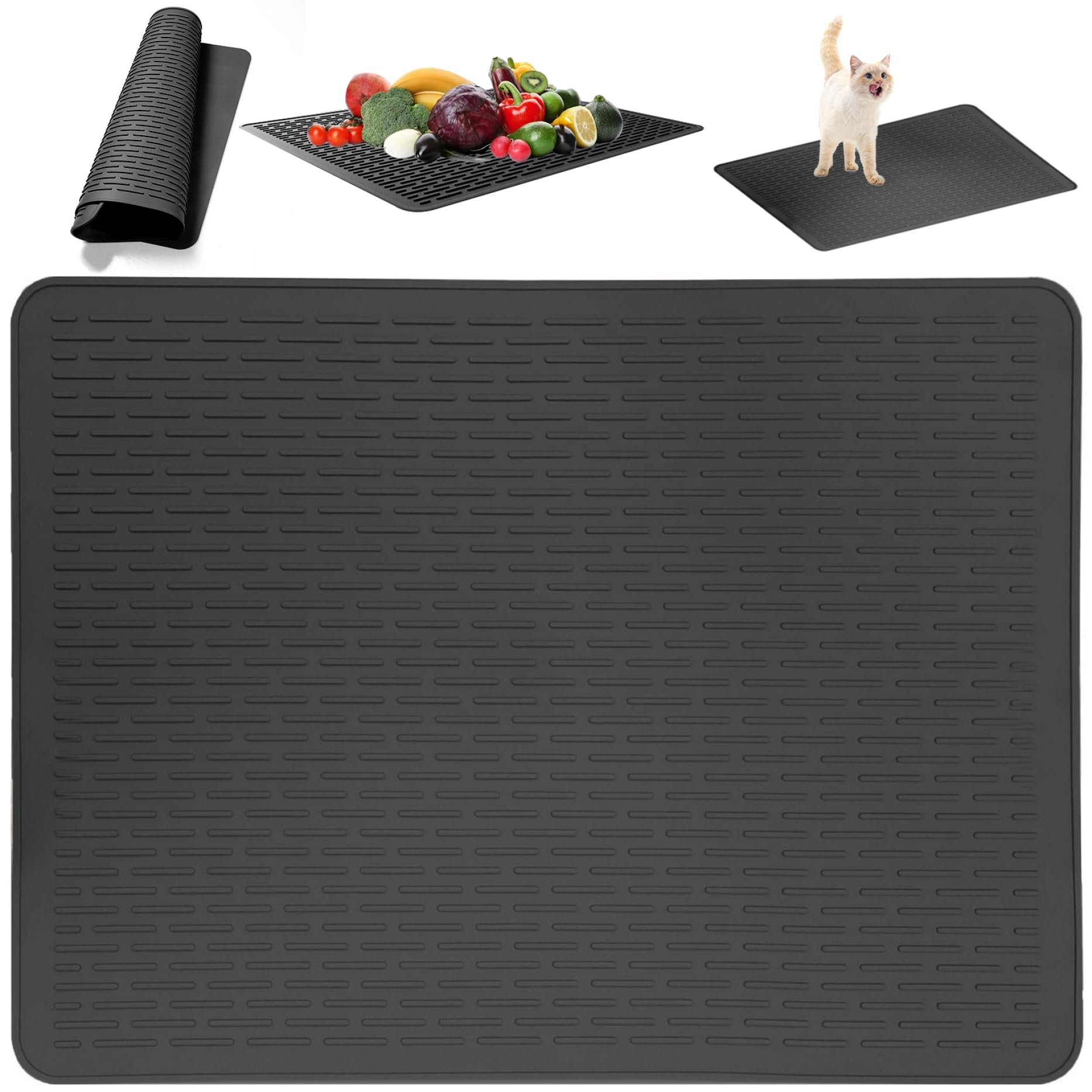 Spülbeckenmatte, Abtropfmatte, 76,2 x 53,3 cm, Mehrzweck-Spülbeckenmatte, Silikon, rutschfest, unter der Spüle, hitzebeständig, solide, flexibel, spülmaschinenfest, Herdabdeckung, Schwarz/230