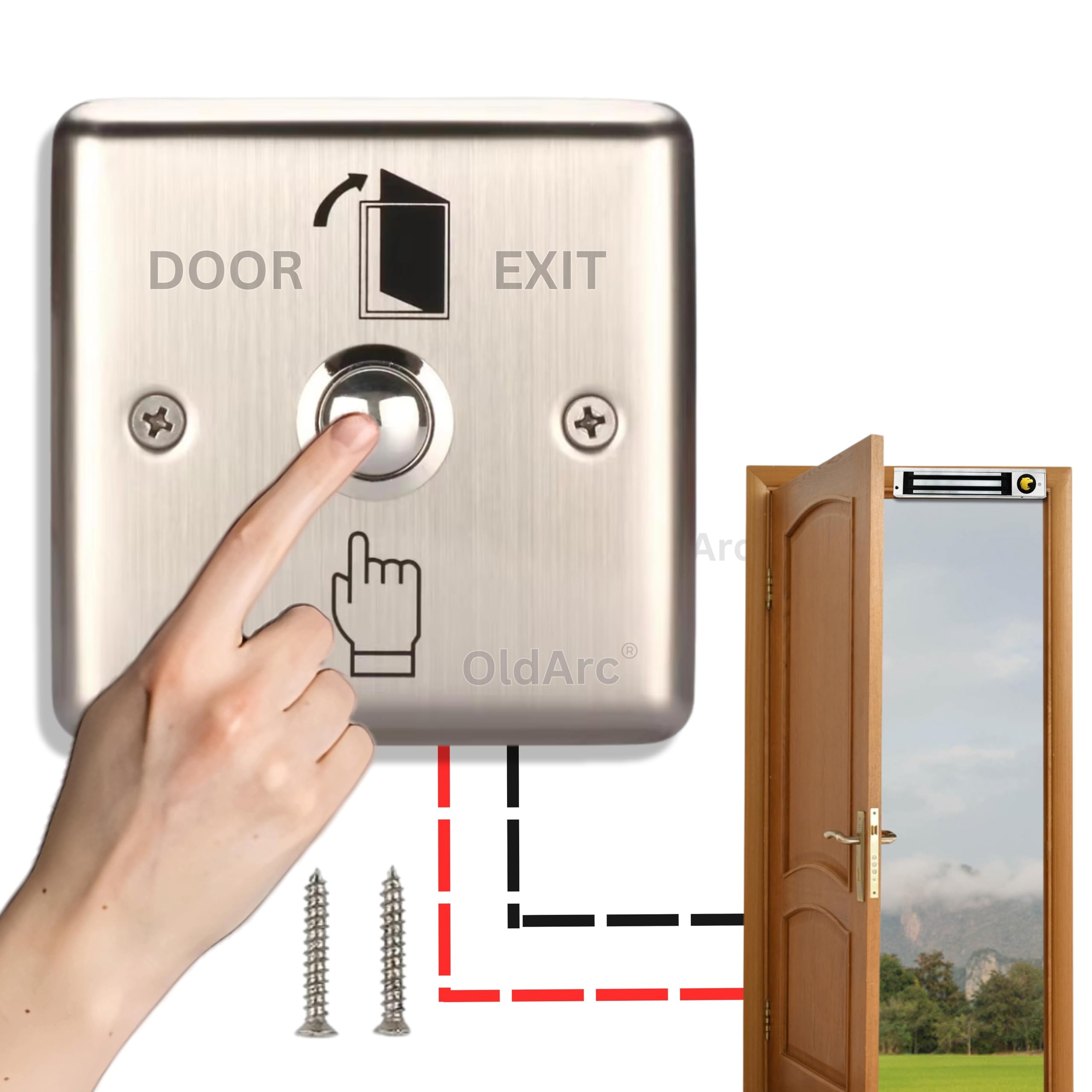 OldArc Stainless Steel Exit Switch Plate 3X3 | 2 Wire NO/COM | Push Button Actuator | ON-NONE-OFF Operation | Silver-picture-30