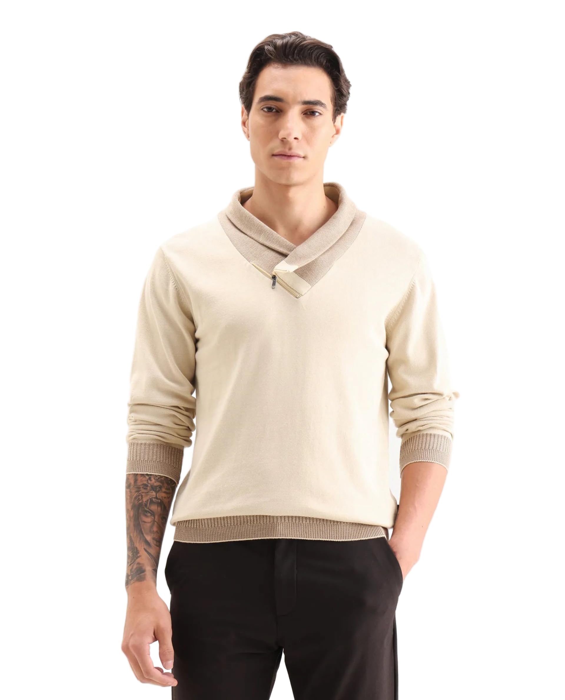 rare rabbit Men's Lyzo Regular Fit Solid Cotton Cowl Neck Long Sleeve Sweater-picture-31