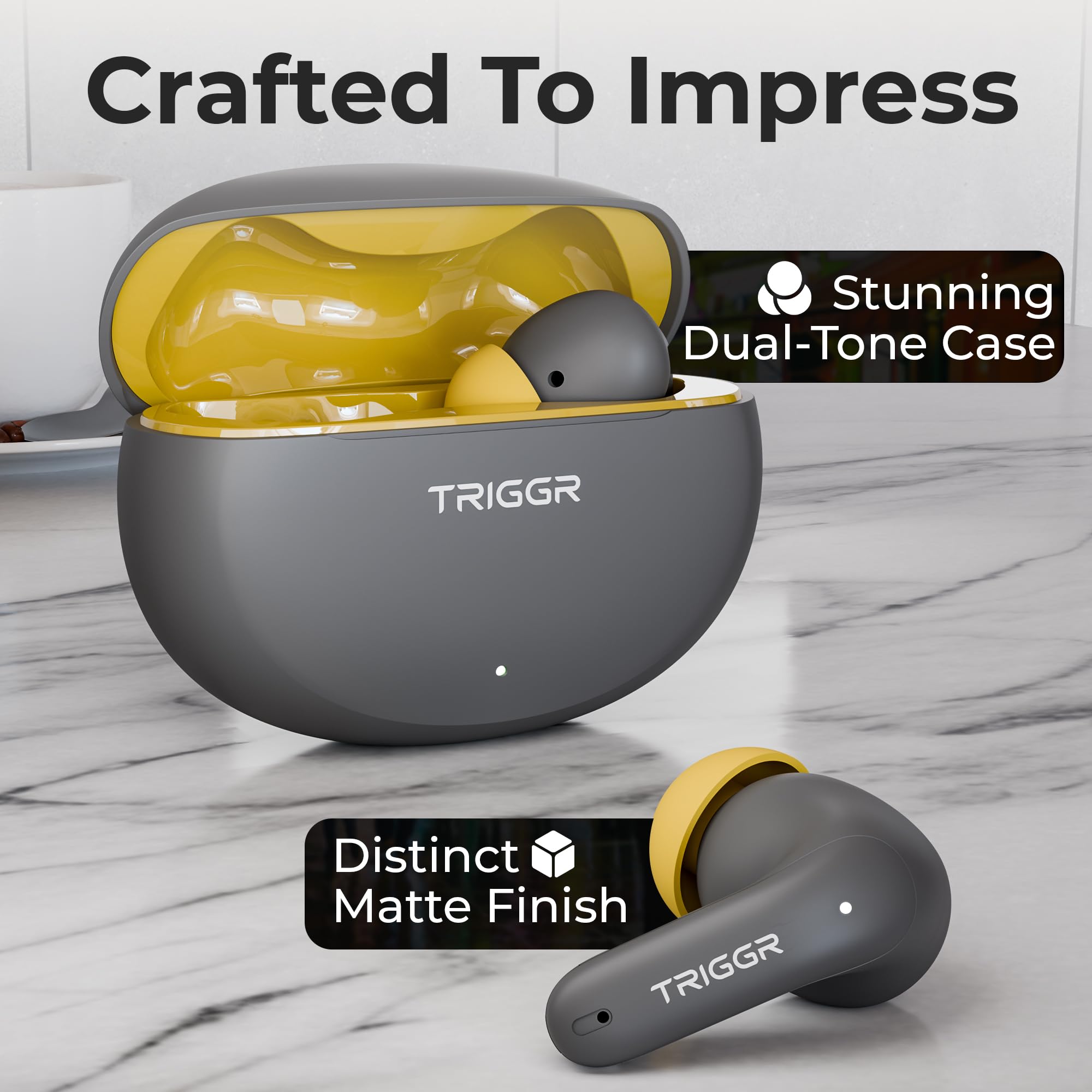 TRIGGR Ultrabuds N3 with Crisp Calling, 50H Playtime, 13mm Drivers, BassXpand Bluetooth (Canary Smoke, in The Ear) — Amazon image 3