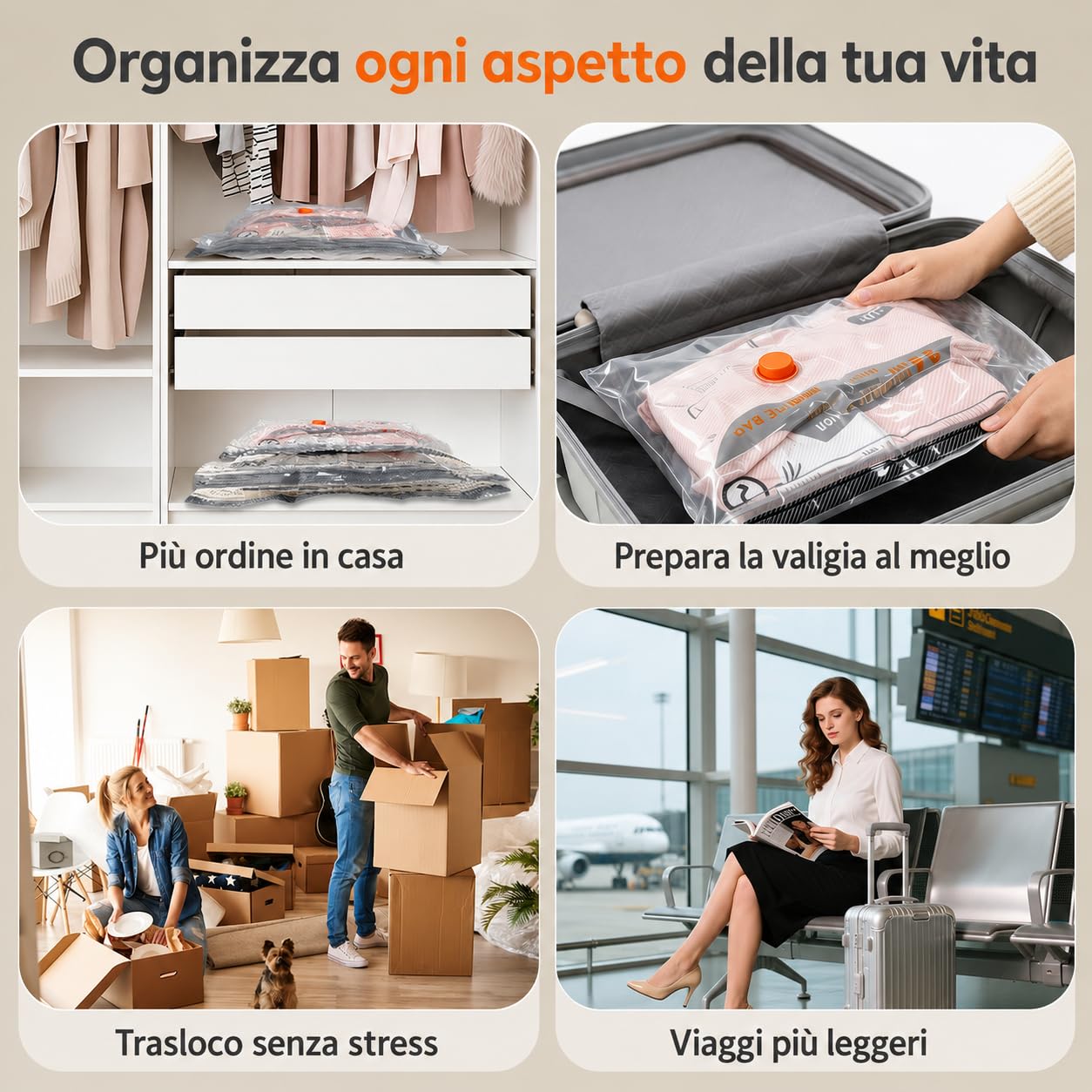 Sacchi Sottovuoto per Vestiti con Pompa Senza Fili, Set da 12 Sacchi di Compressione Riutilizzabili per Viaggio, Valigia, Armadio e Organizzazione, 2 x 50 x 60 cm, 5 x 40 x 60 cm, 5 x 40 x 50 cm