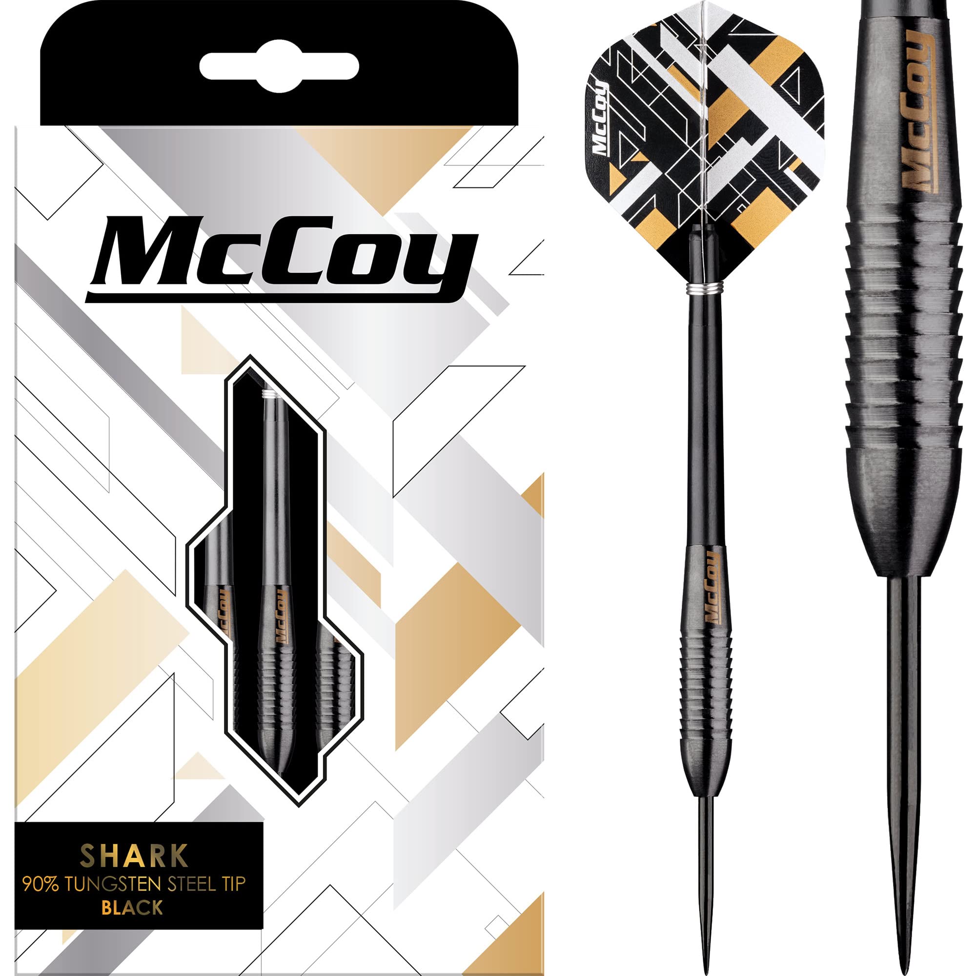 McCoy Darts D6060 Shark | Premium 90% Tungsten Steel Tip Darts Set | Black 24g