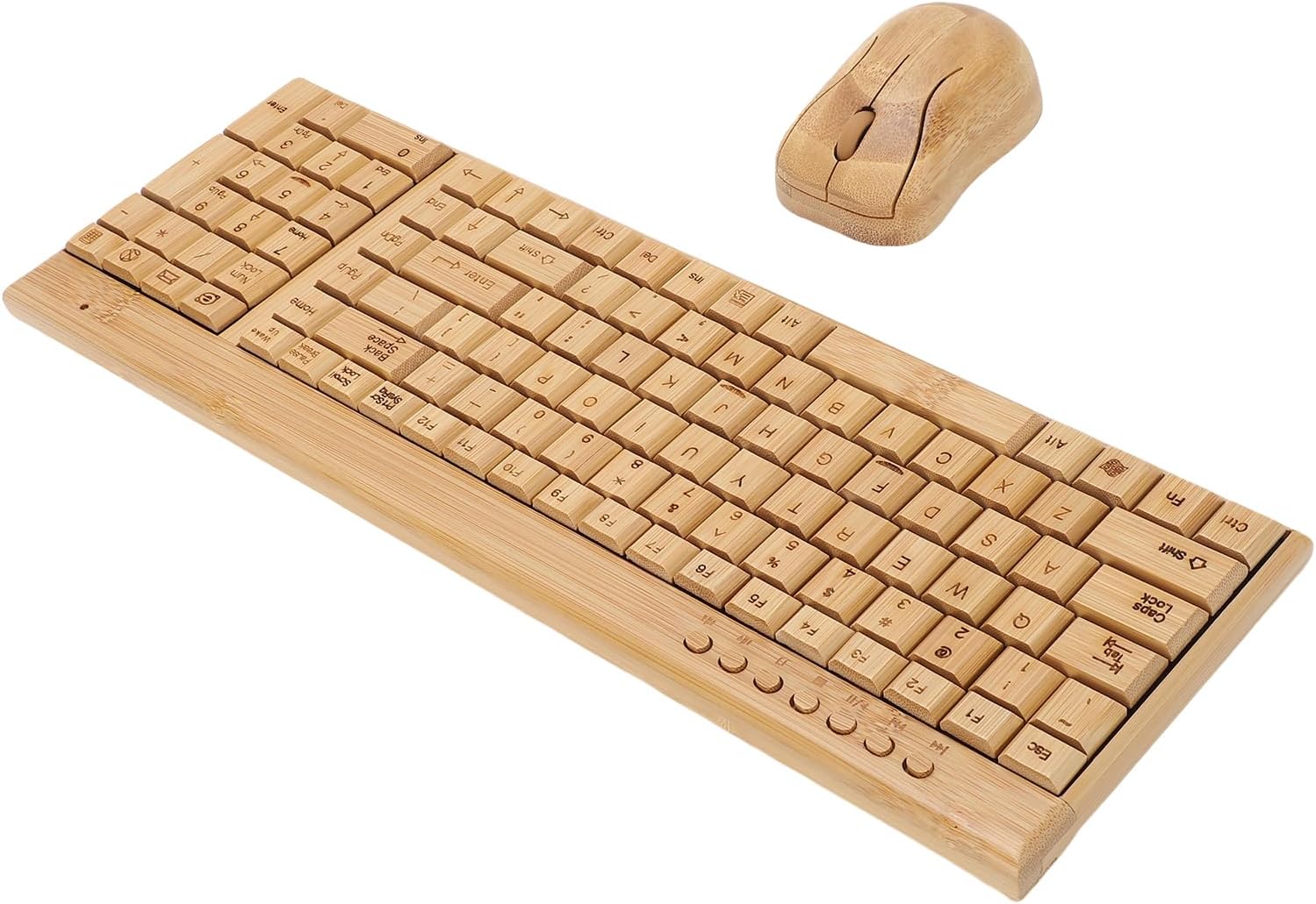 GOWENIC Handcrafted Bamboo Keyboard Mouse Combo, 2.4G Wireless Keyboard and Mouse Set with USB Receiver, for iOS Vista NT