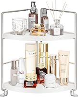 KINGBERWI 2-Tier Silver Bathroom Corner Shelf Organizer - Makeup Vanity Tray, Countertop Storage for Cosmetics, Rustproof & Sturdy