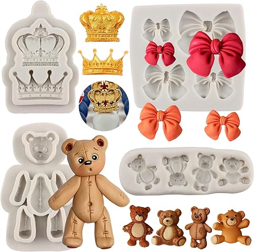 Moldes de silicona para fondant de oso, molde de corona, moldes de chocolate para decoración de pasteles de azúcar, decoración de cupcakes, pasta de